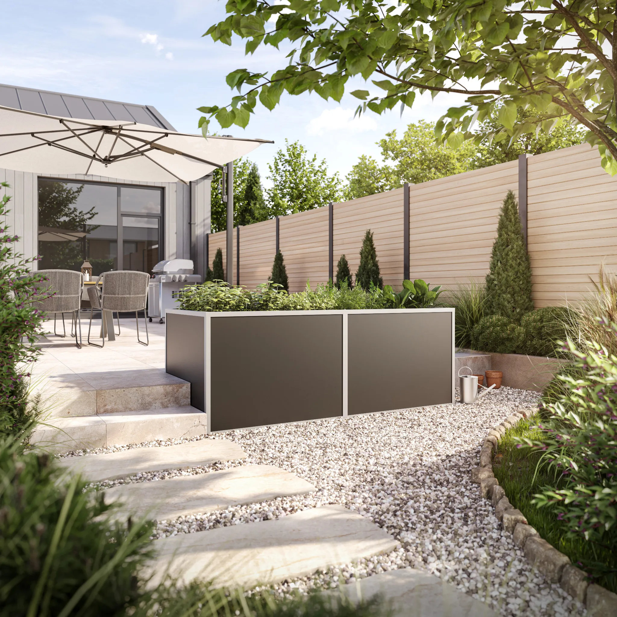 Aluminium-Hochbeet 210 cm pressblank zur Bepflanzung von Gemüse und Kräutern im Garten