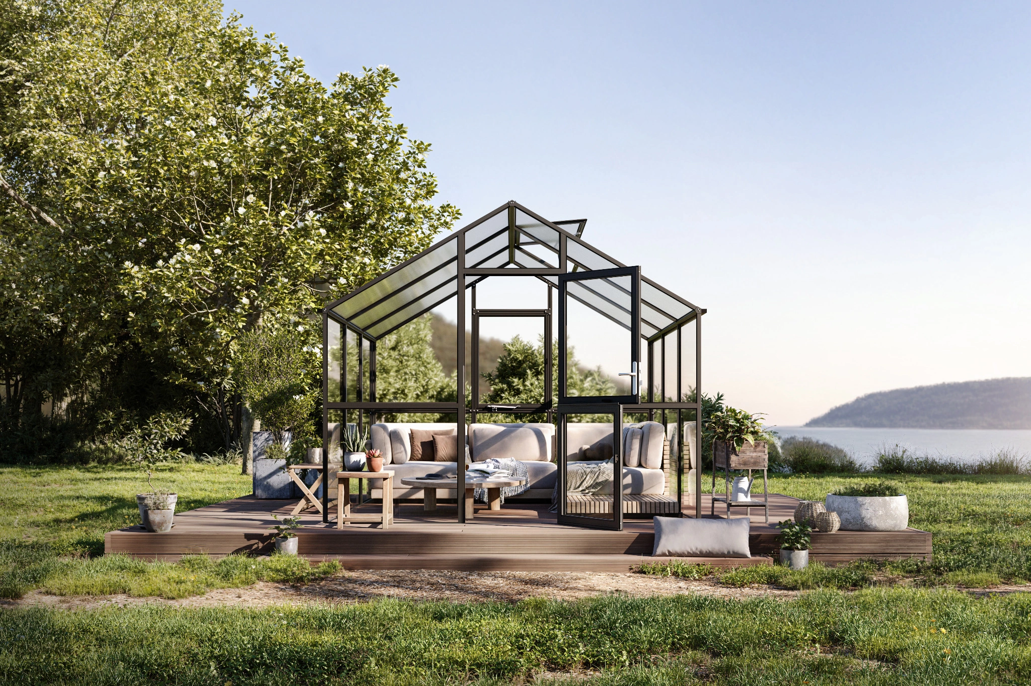 Glas Gewächshaus aus Aluminium mit ESG Sicherheitsglas als langlebiges Gewächshaus Ortasia III für Gartenpflanzen