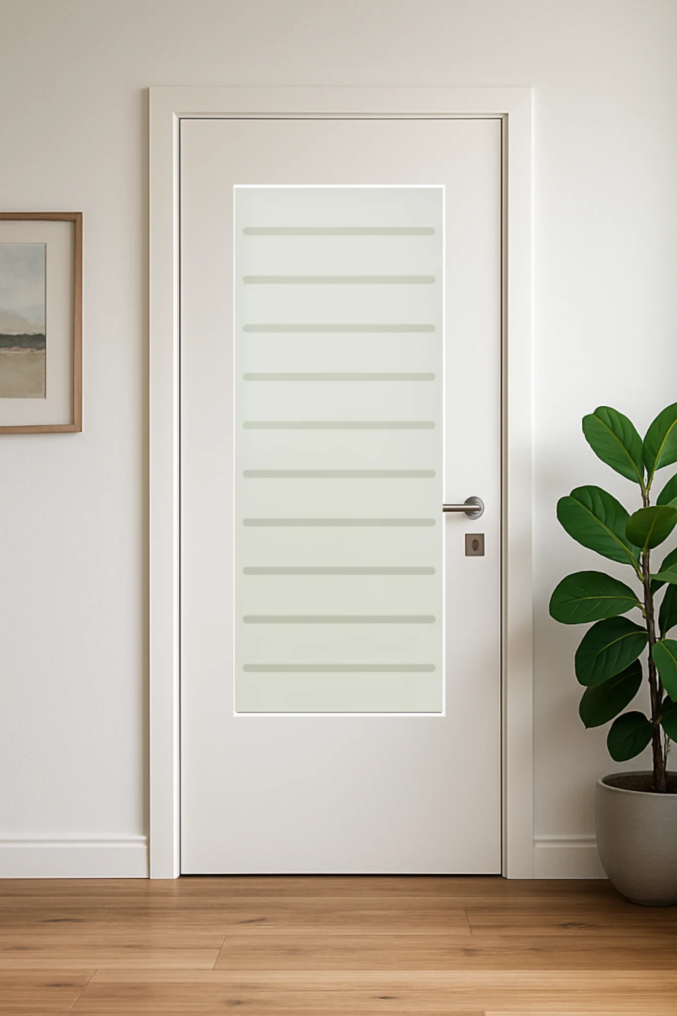 Glaseinsatz aus ESG Klarglas 4 mm mit Sandstrahlmotiv Lines für Türen nach Maß