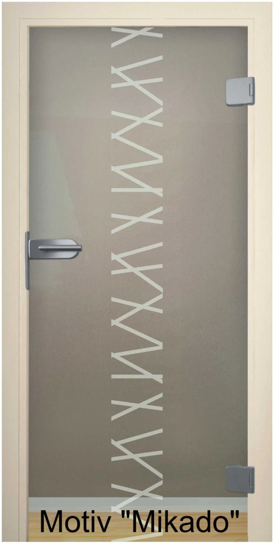 Glastür aus ESG Klarglas 8 mm mit Sandstrahlmotiv Mikado für Innenräume nach Maß