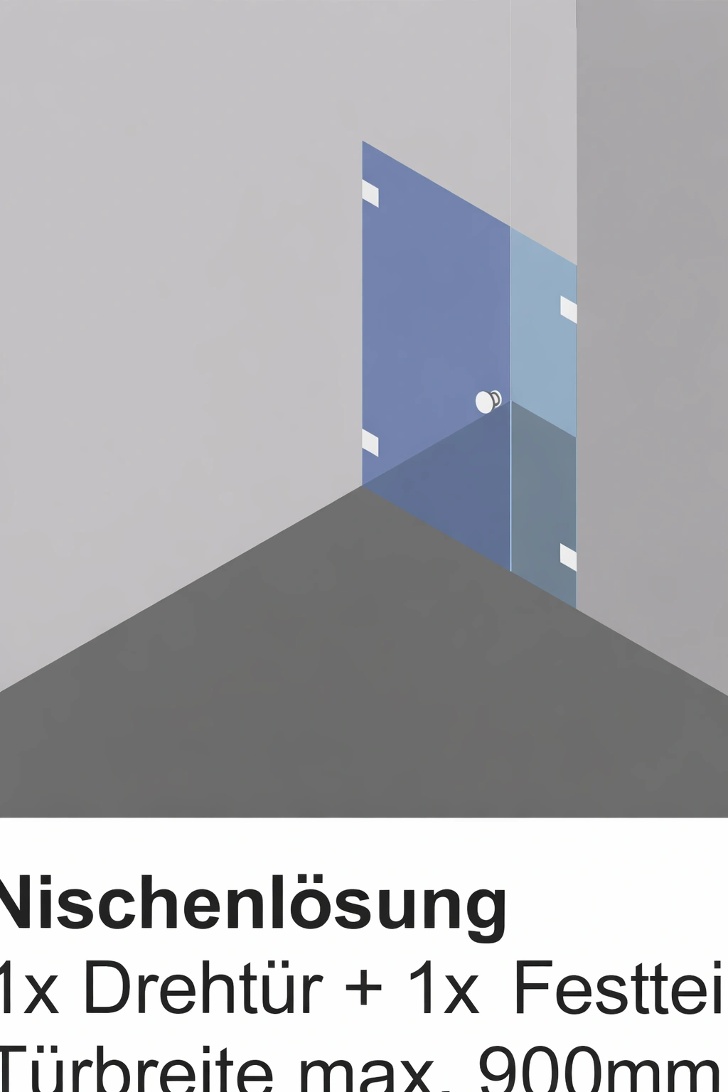 Glasdusche Nischenlösung mit Drehtür und Festteil als Duschabtrennung