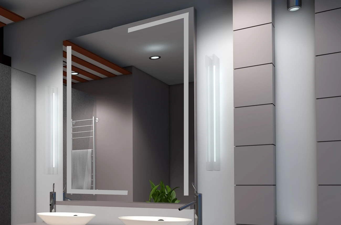 Design Spiegel mit Motiv Streifen L Form als dekorativer Wandspiegel