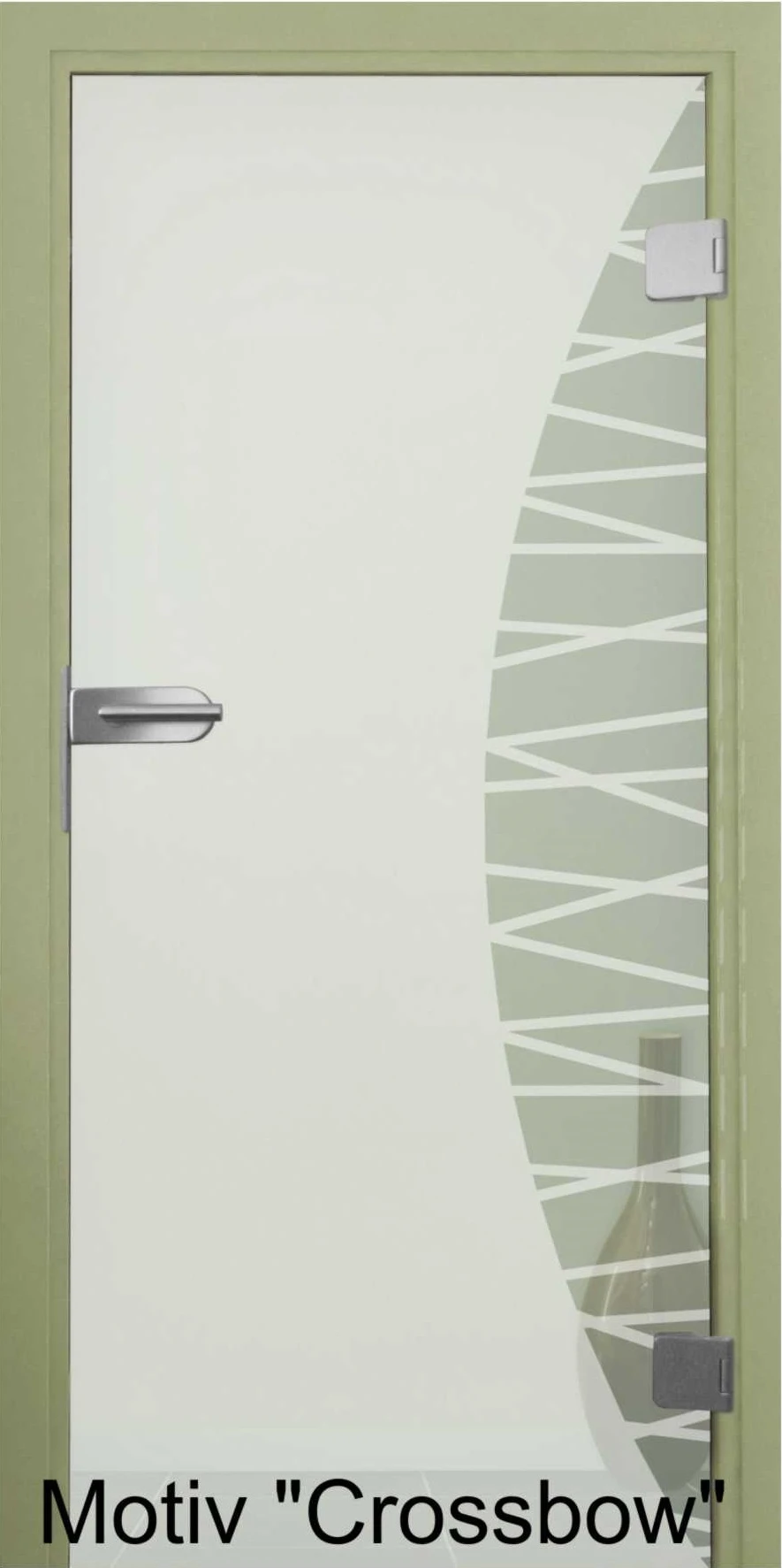 Glastür aus ESG Klarglas 8 mm mit Sandstrahlmotiv Crossbow für Innenräume nach Maß 