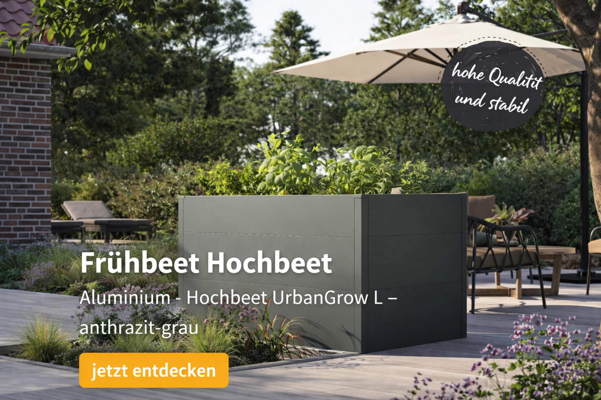 Hochbeet UrbanGrow L Anthrazit Grau zur Bepflanzung von Gemüse und Kräutern im Garten