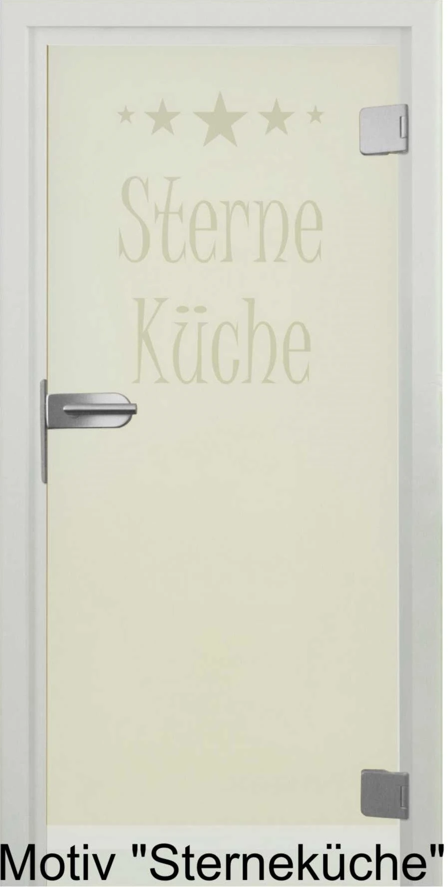 Glastür aus ESG Klarglas 8 mm mit Sandstrahlmotiv Sterneküche für Innenräume nach Maß 