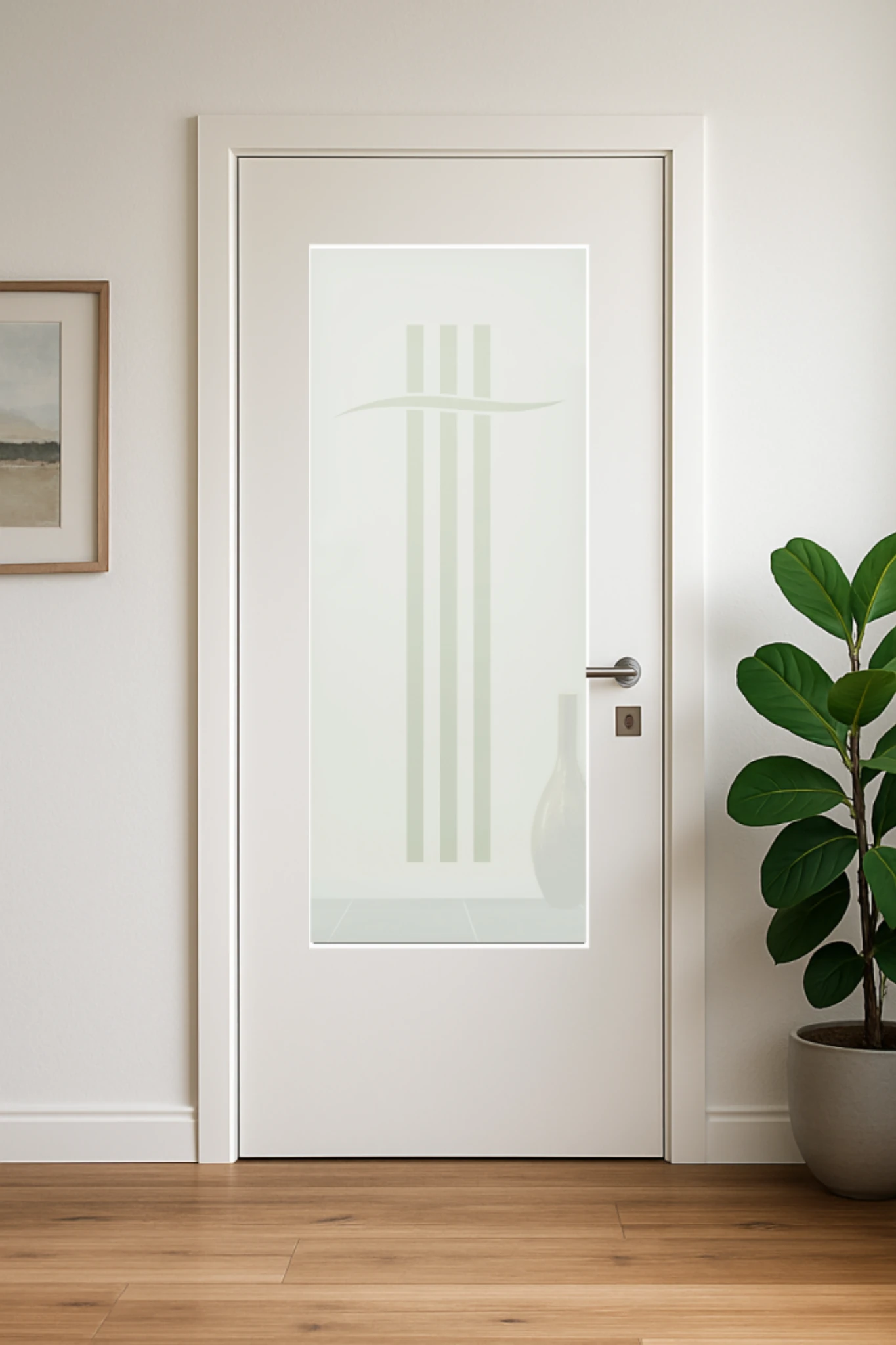 Glaseinsatz aus ESG Klarglas 4 mm mit Sandstrahlmotiv Symbol für Türen nach Maß