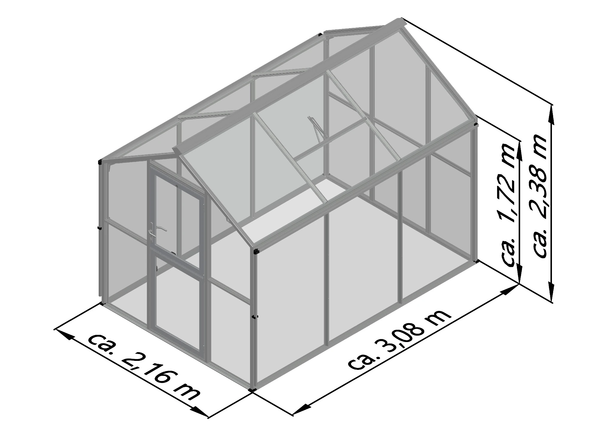 Glas Gewächshaus aus Aluminium mit ESG Sicherheitsglas als langlebiges Gewächshaus Galant III für Gartenpflanzen