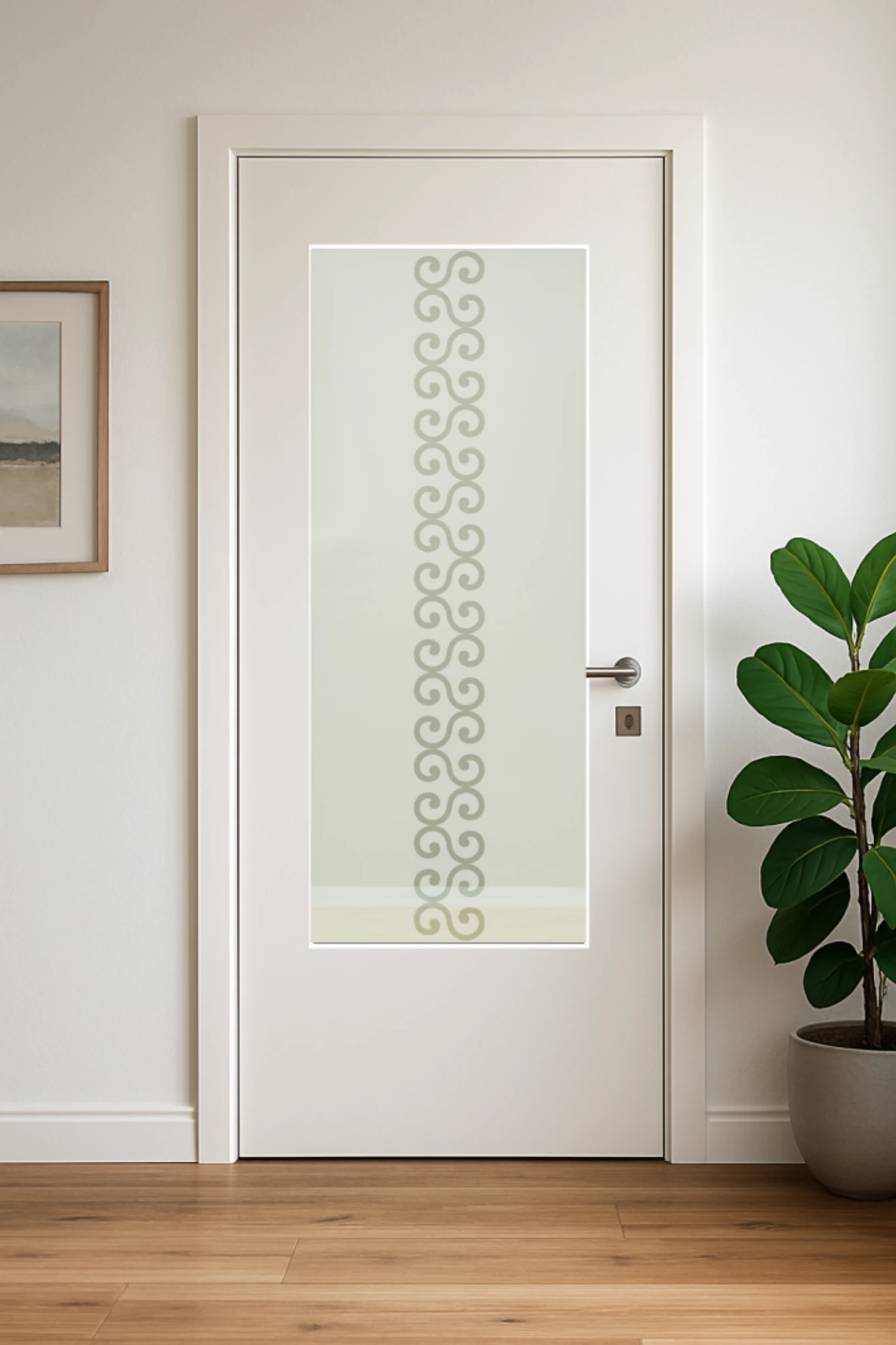 Glaseinsatz aus ESG Klarglas 4 mm mit Sandstrahlmotiv Swung für Türen nach Maß