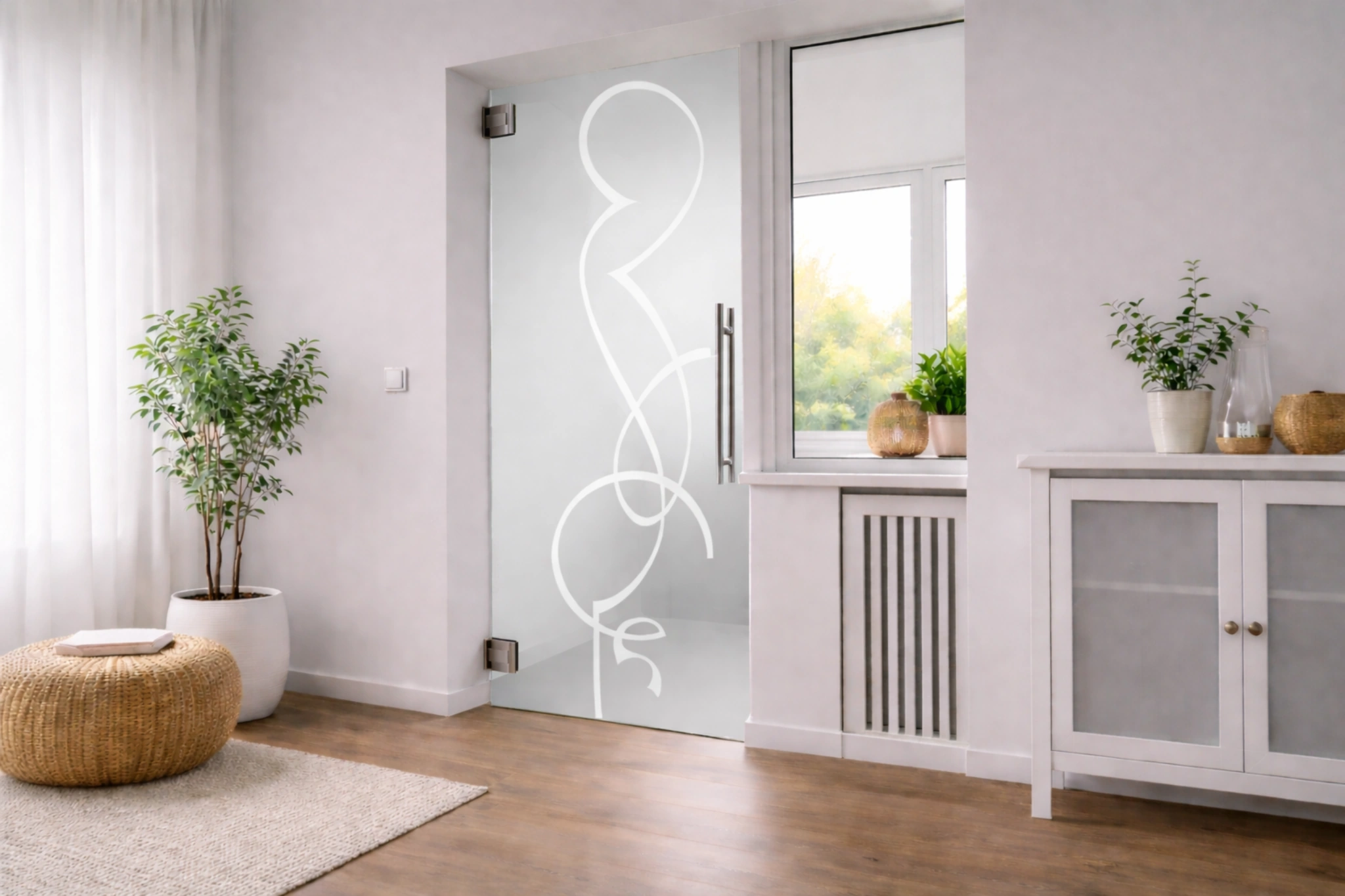 Pendeltür aus Glas mit Motiv Eclipse als moderne Innentür