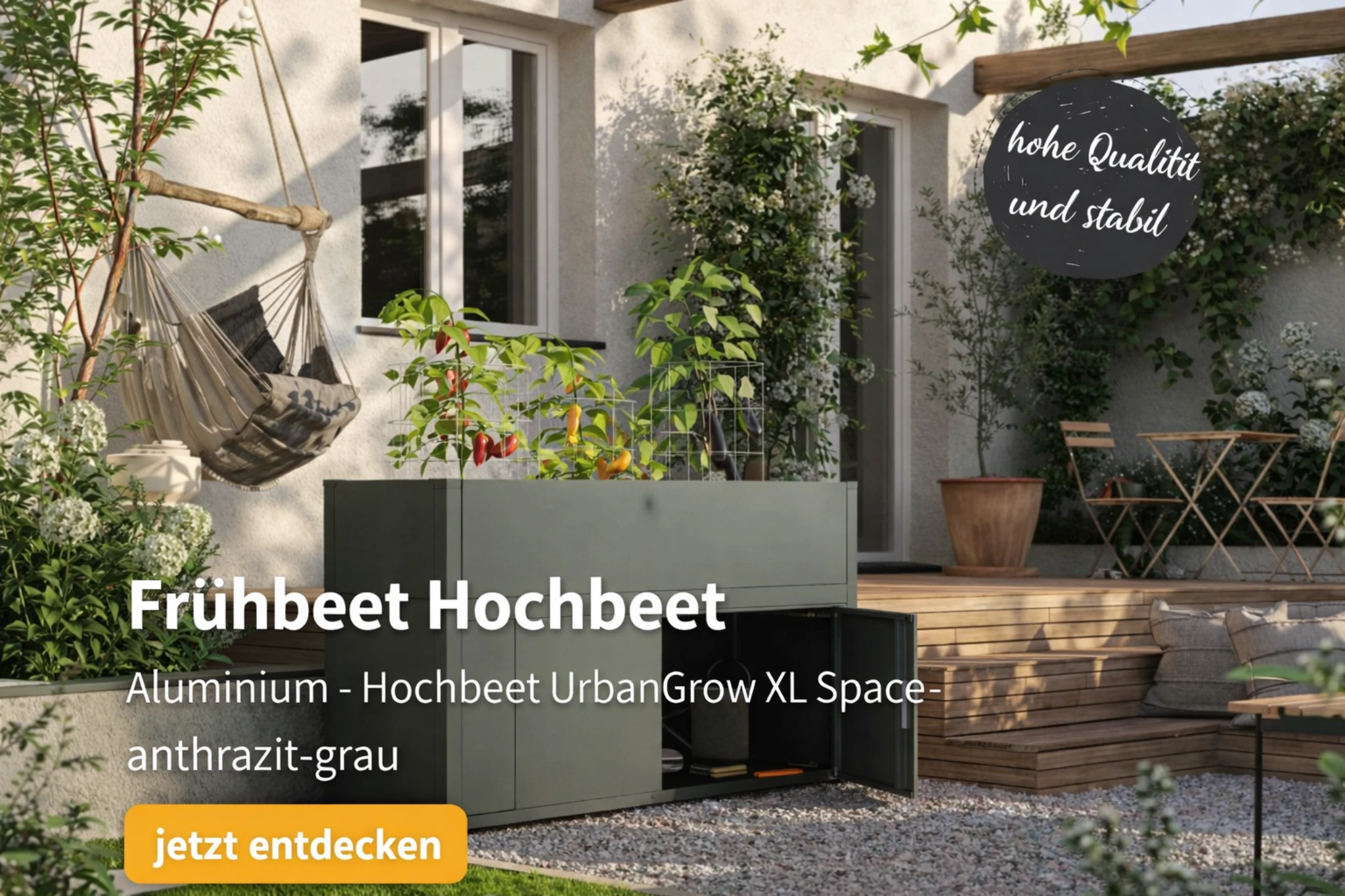 Hochbeet UrbanGrow L Space Anthrazit Grau zur Bepflanzung von Gemüse und Kräutern im Garten