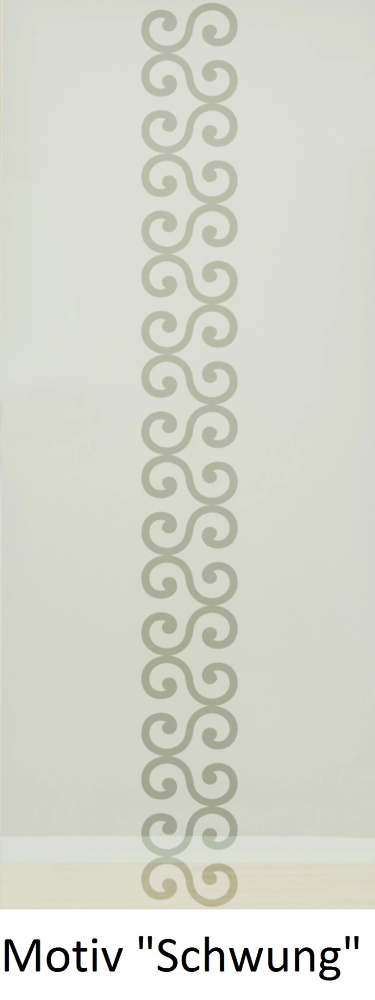 Schiebetür aus ESG Klarglas 8 mm mit Sandstrahlmotiv Schwung für Innenräume nach Maß gefertigt