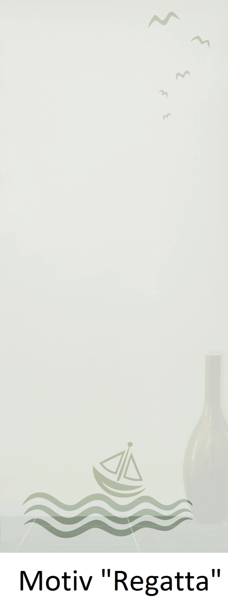 Schiebetür aus ESG Klarglas 8 mm mit Sandstrahlmotiv Regatta für Innenräume nach Maß gefertigt