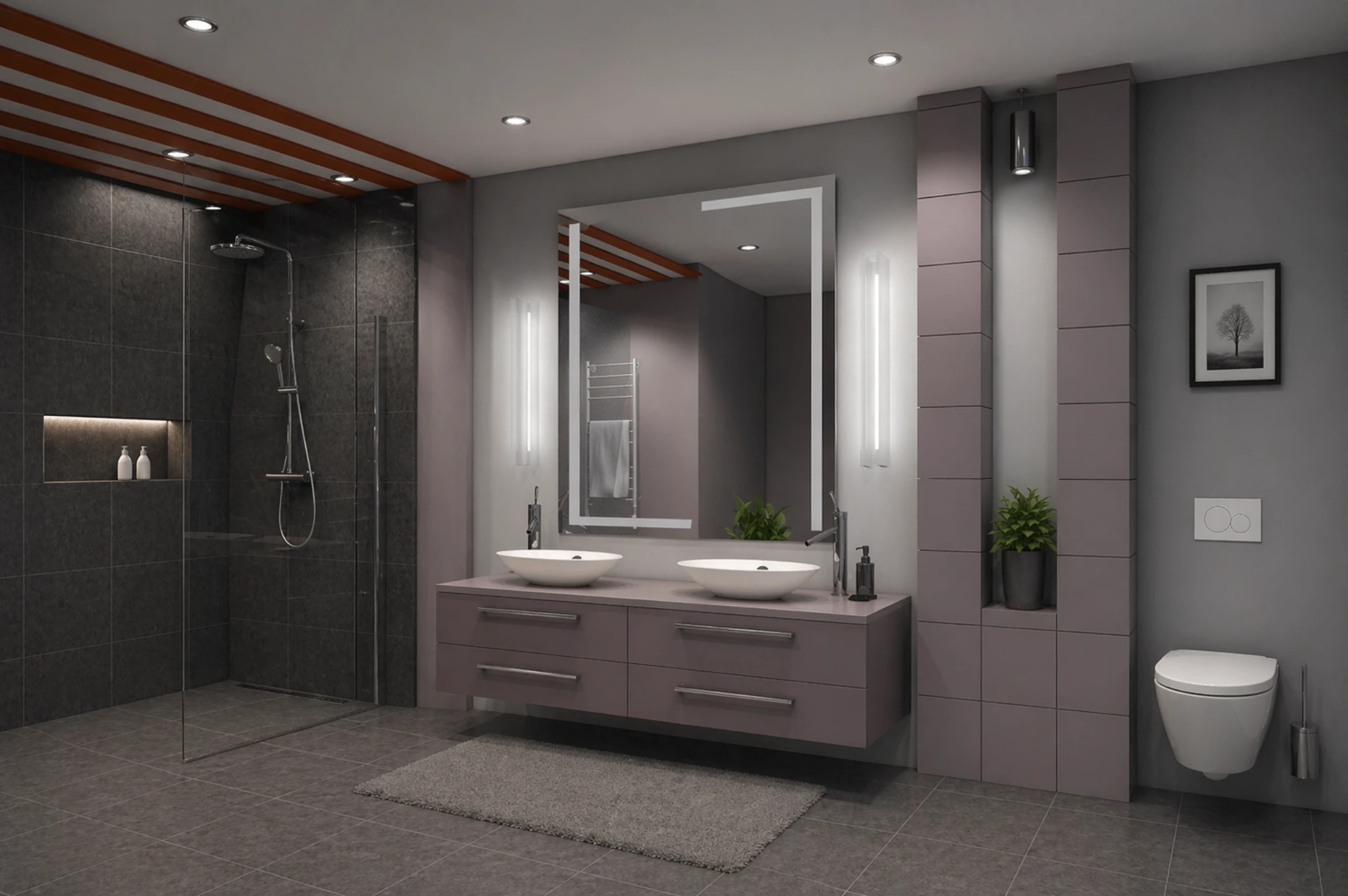Design Spiegel mit Motiv Streifen L Form als dekorativer Wandspiegel