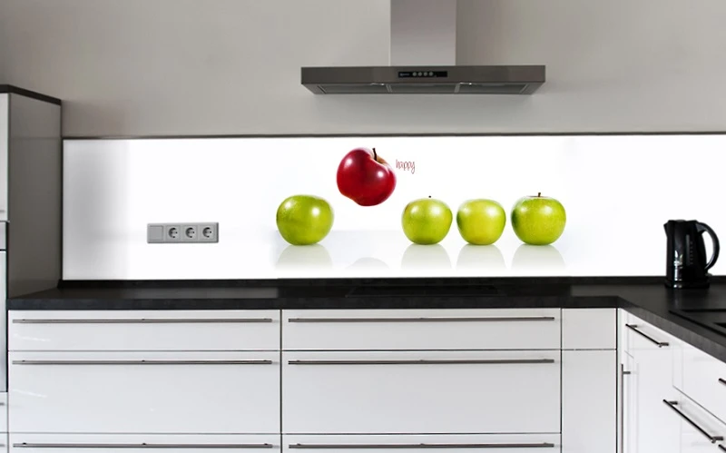 Küchenrückwand aus ESG Glas Glasbild mit Motiv Apfel in 4 mm, 6 mm oder 8 mm nach Maß gefertigt