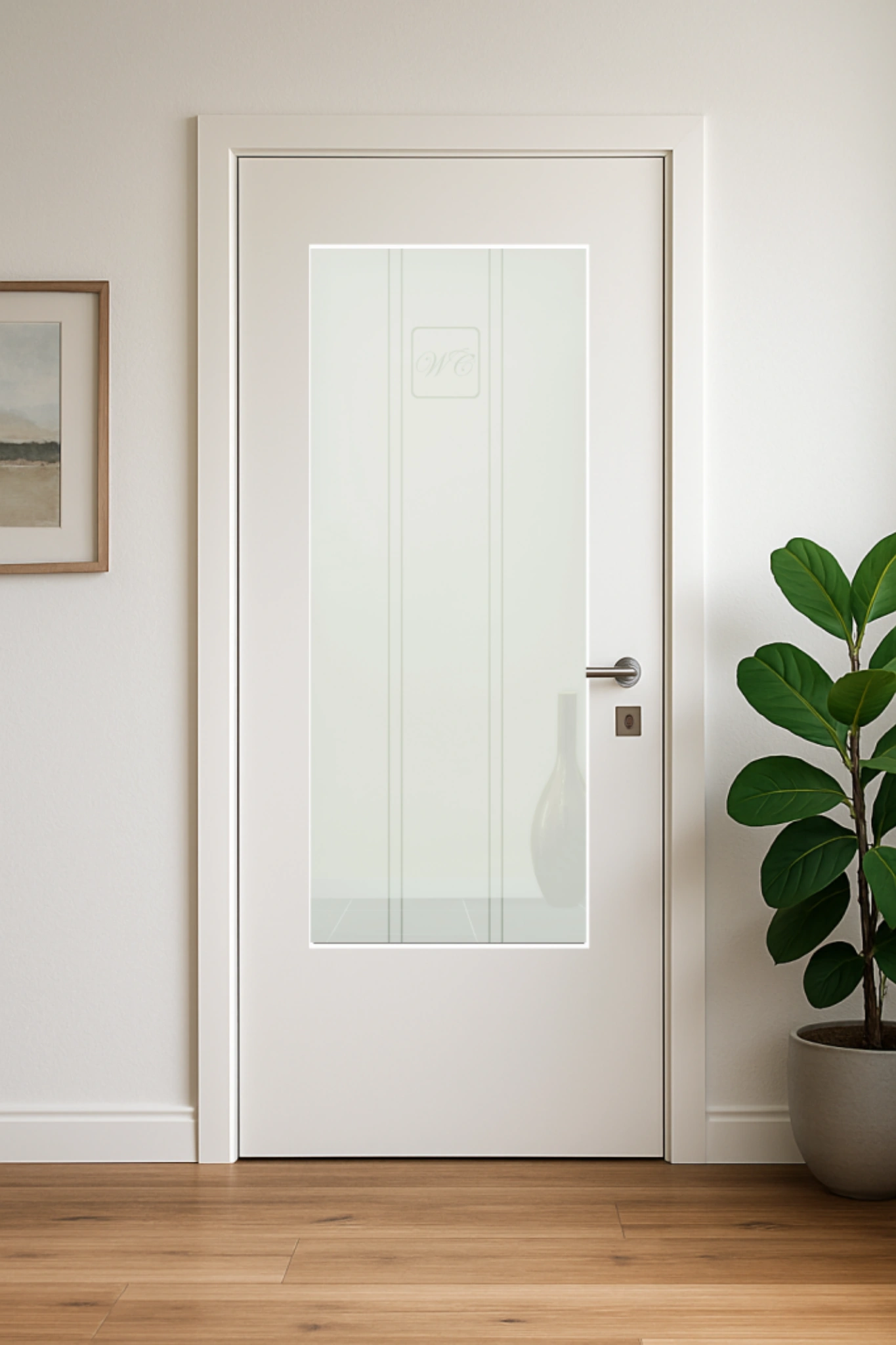 Glaseinsatz aus ESG Klarglas 4 mm mit Sandstrahlmotiv Discret für Türen nach Maß