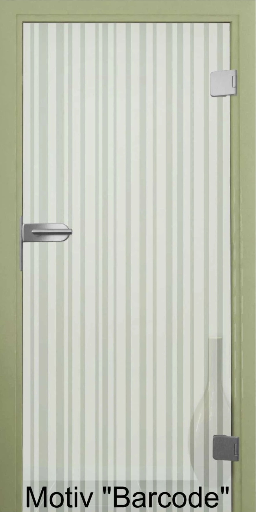 Glastür aus ESG Klarglas 8 mm mit Sandstrahlmotiv Barcode für Innenräume nach Maß 