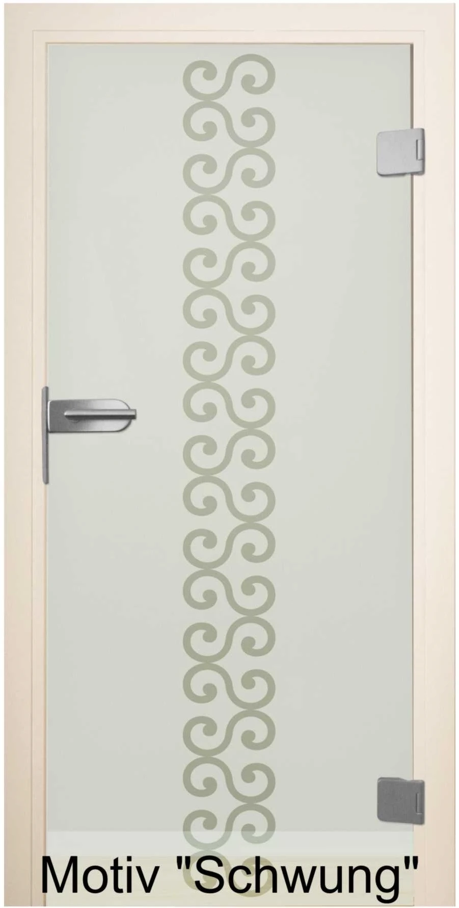 Glastür aus ESG Klarglas 8 mm mit Sandstrahlmotiv Swung für Innenräume nach Maß