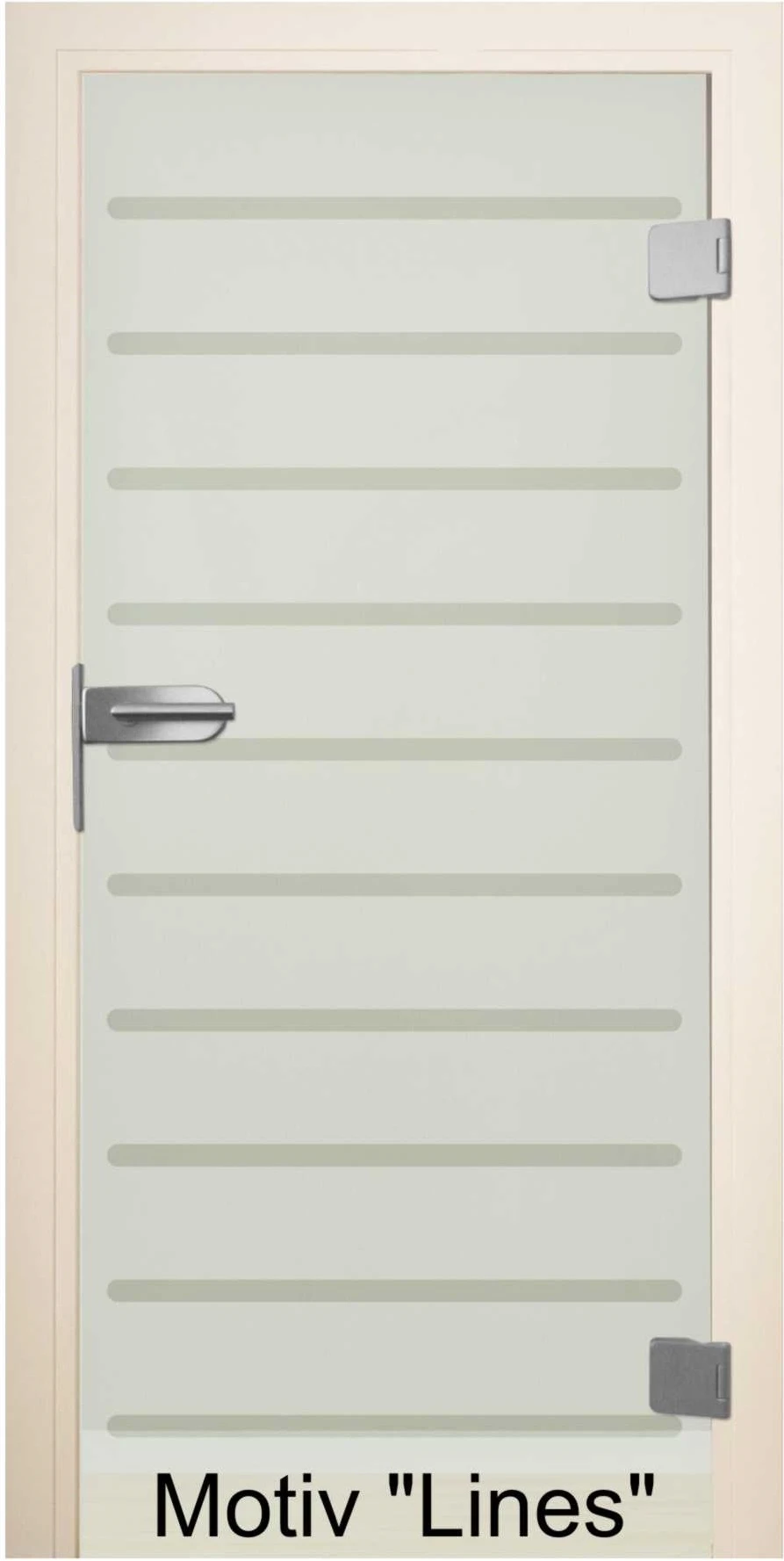 Glastür aus ESG Klarglas 8 mm mit Sandstrahlmotiv Lines für Innenräume nach Maß gefertigt