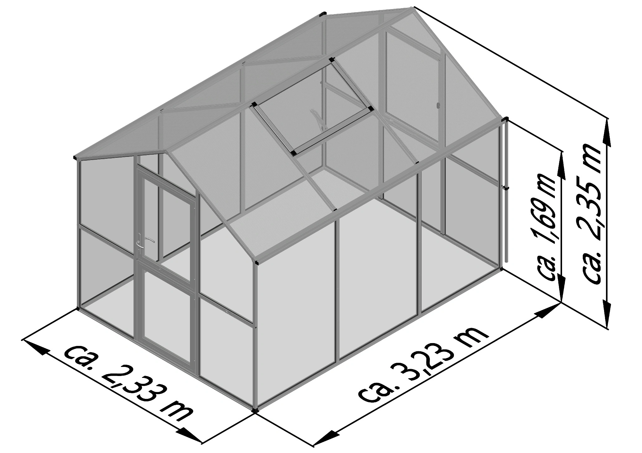 Glas Gewächshaus aus Aluminium mit ESG Sicherheitsglas als langlebiges Gewächshaus Aptasia III für Gartenpflanzen