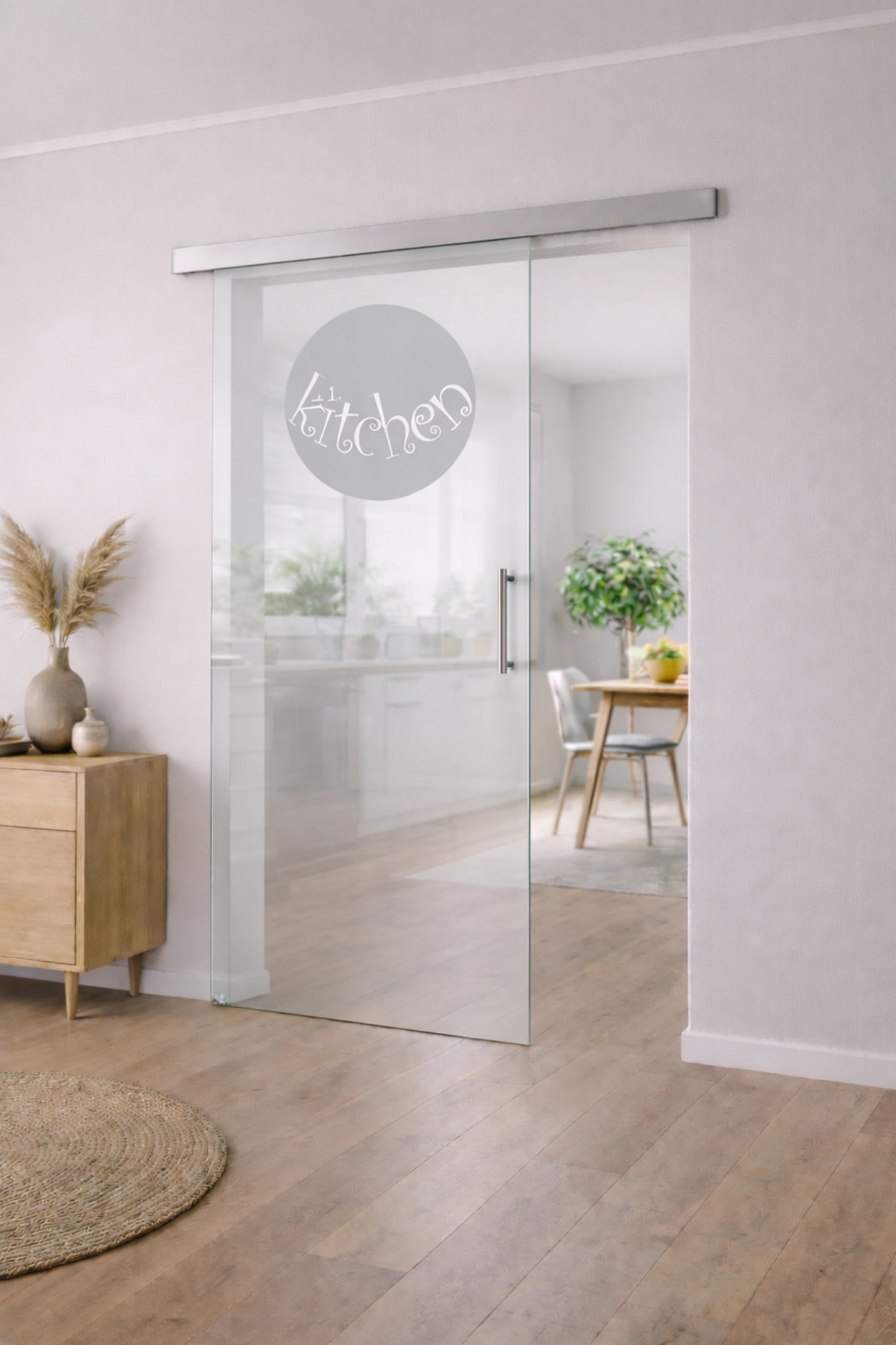 Schiebetür aus ESG Klarglas 8 mm mit Sandstrahlmotiv Porthole für Innenräume nach Maß gefertigt