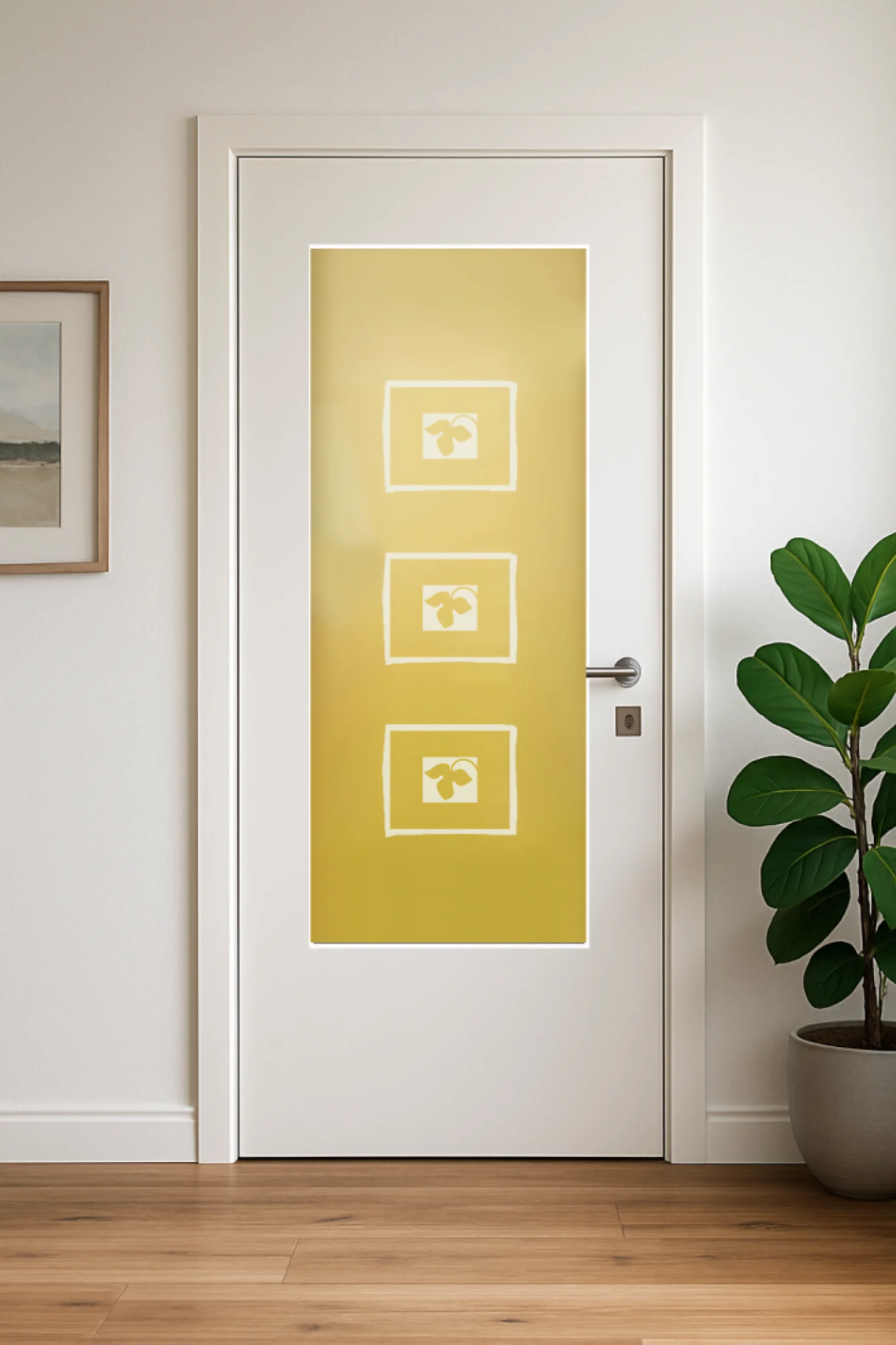 Glaseinsatz aus ESG Klarglas 4 mm mit Sandstrahlmotiv Leef für Türen nach Maß