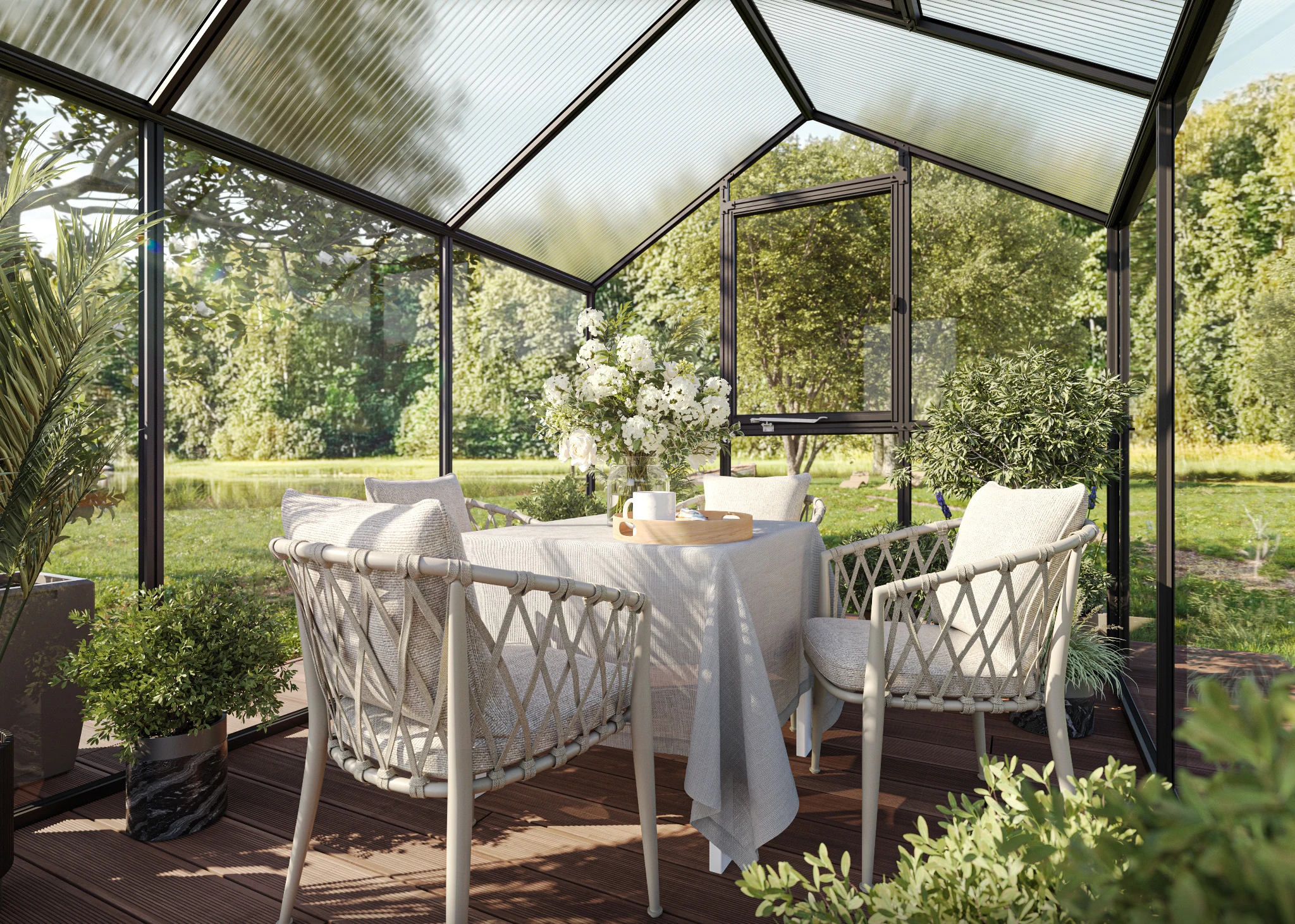 Glas Gewächshaus aus Aluminium mit ESG Sicherheitsglas als langlebiges Gewächshaus Aptasia III small für Gartenpflanzen