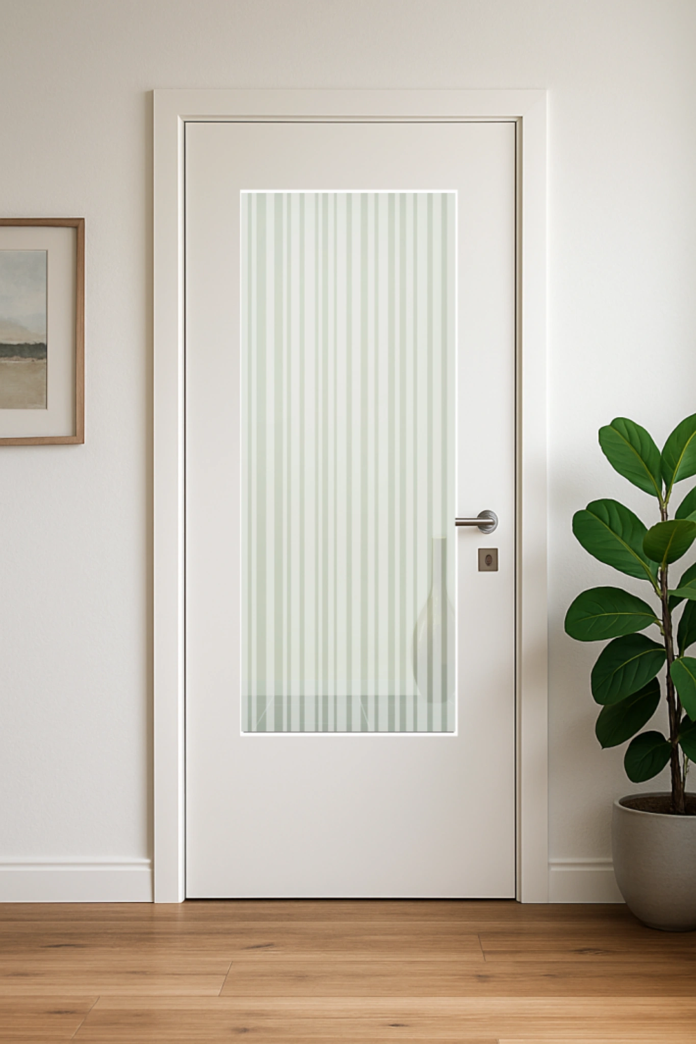 Glaseinsatz aus ESG Klarglas 4 mm mit Sandstrahlmotiv Barcode für Türen nach Maß