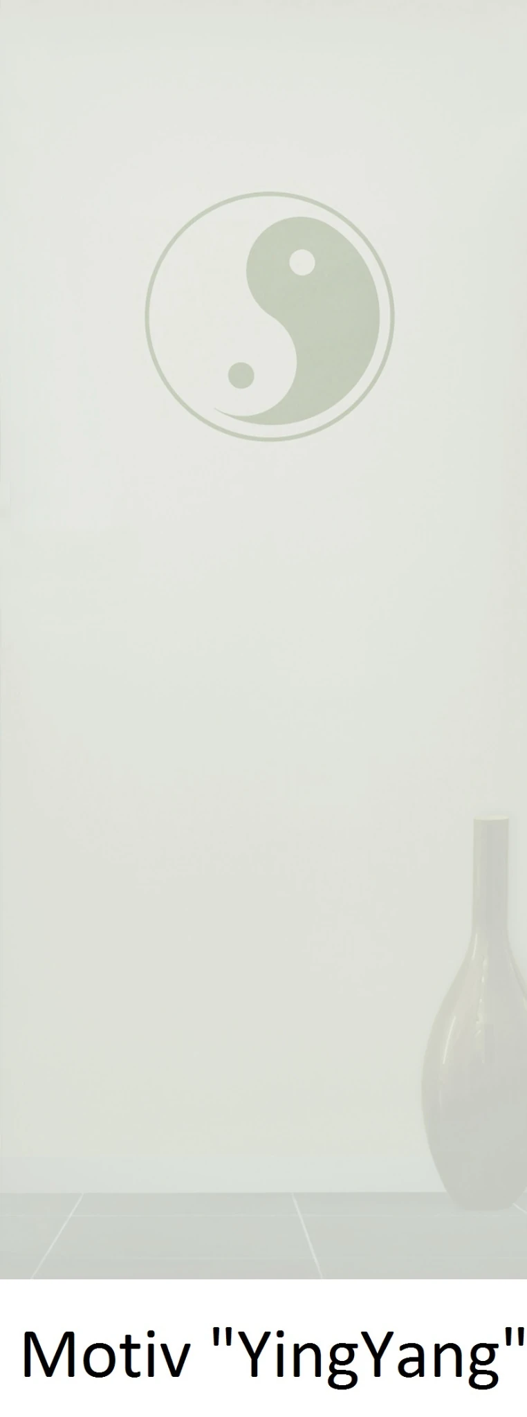 Schiebetür aus ESG Klarglas 8 mm mit Sandstrahlmotiv YingYang für Innenräume nach Maß gefertigt