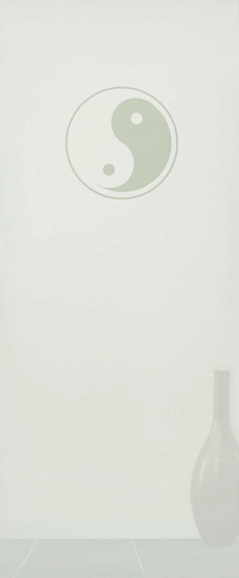 Pendeltür aus Glas mit Motiv YingYang als moderne Innentür