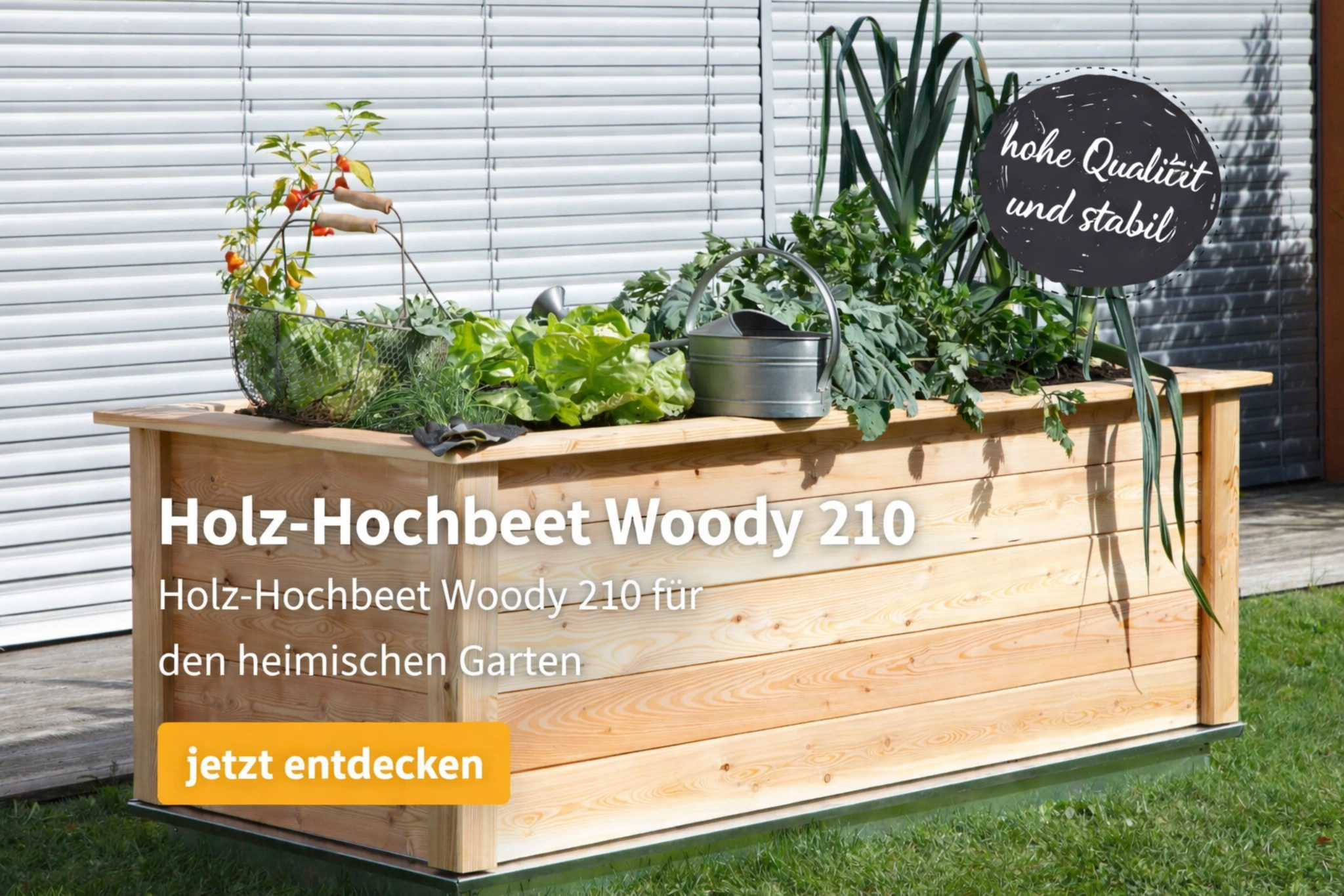Holz-Hochbeet Woody 210 cm zur Bepflanzung von Gemüse und Kräutern im Garten