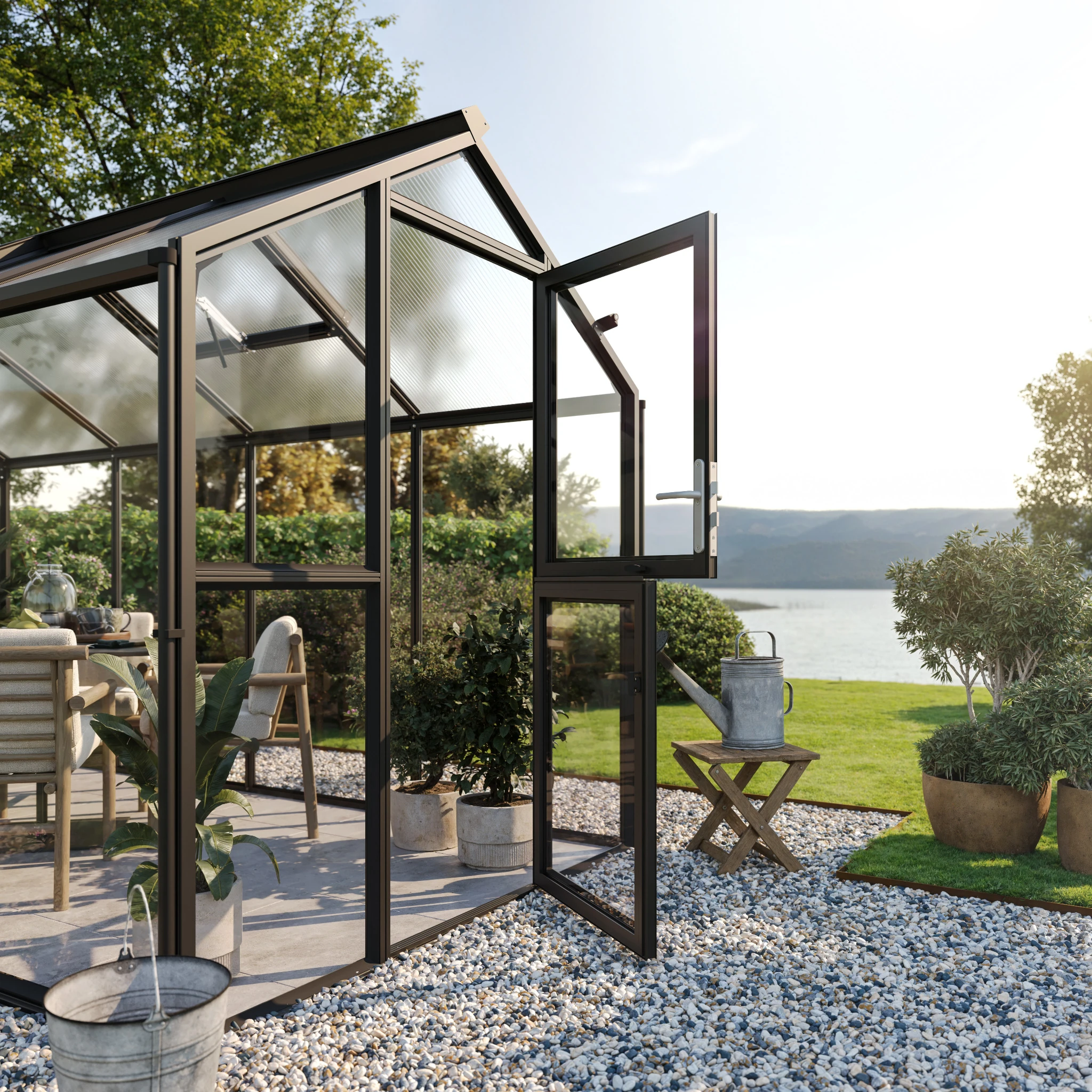 Glas Gewächshaus aus Aluminium mit ESG Sicherheitsglas als langlebiges Gewächshaus Novum IV für Gartenpflanzen