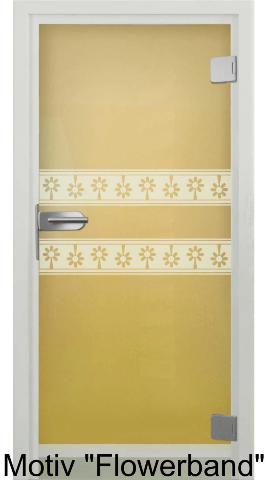 Glastür aus ESG Klarglas 8 mm mit Sandstrahlmotiv Flowerband für Innenräume nach Maß 