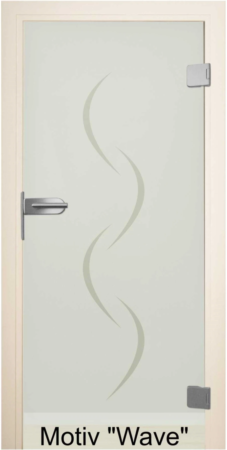 Glastür aus ESG Klarglas 8 mm mit Sandstrahlmotiv Wave für Innenräume nach Maß