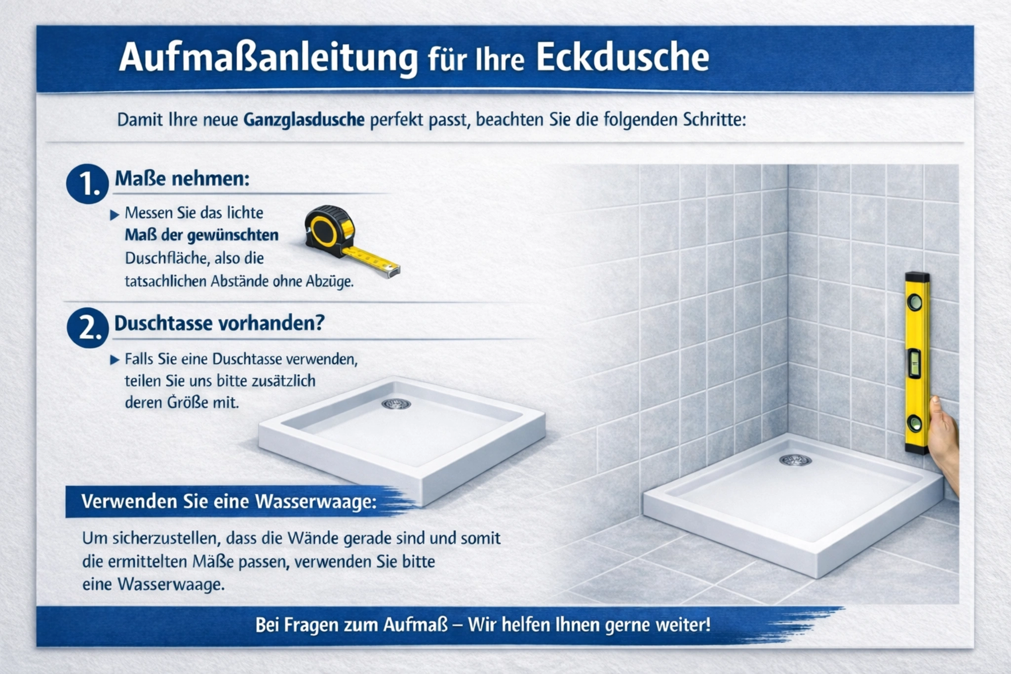 Anleitung zum Aufmaß einer Eckdusche richtig messen