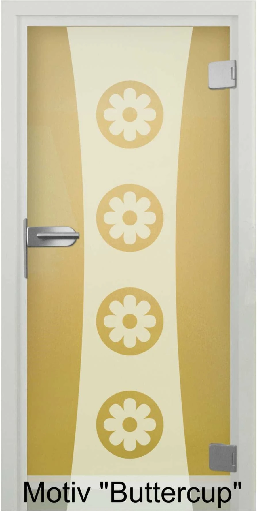 Glastür aus ESG Klarglas 8 mm mit Sandstrahlmotiv Buttercup für Innenräume nach Maß 