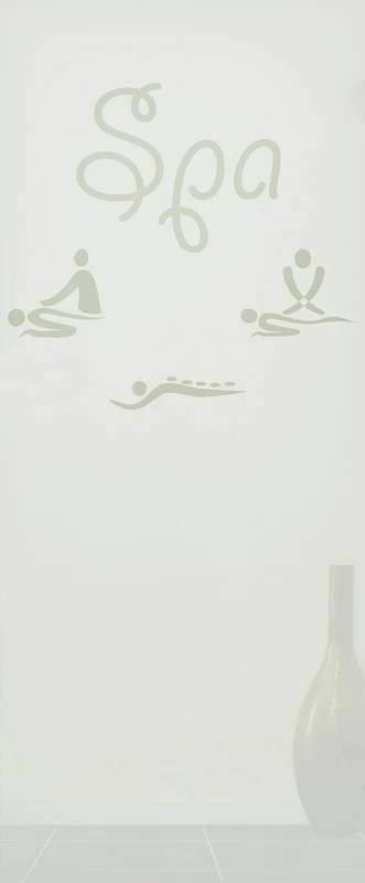 Glaseinsatz aus ESG Klarglas 4 mm mit Sandstrahlmotiv Spa für Türen nach Maß