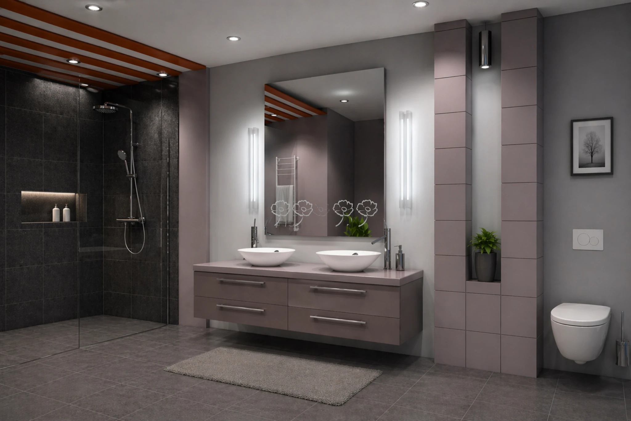 Design Spiegel mit Motiv Blume als dekorativer Wandspiegel