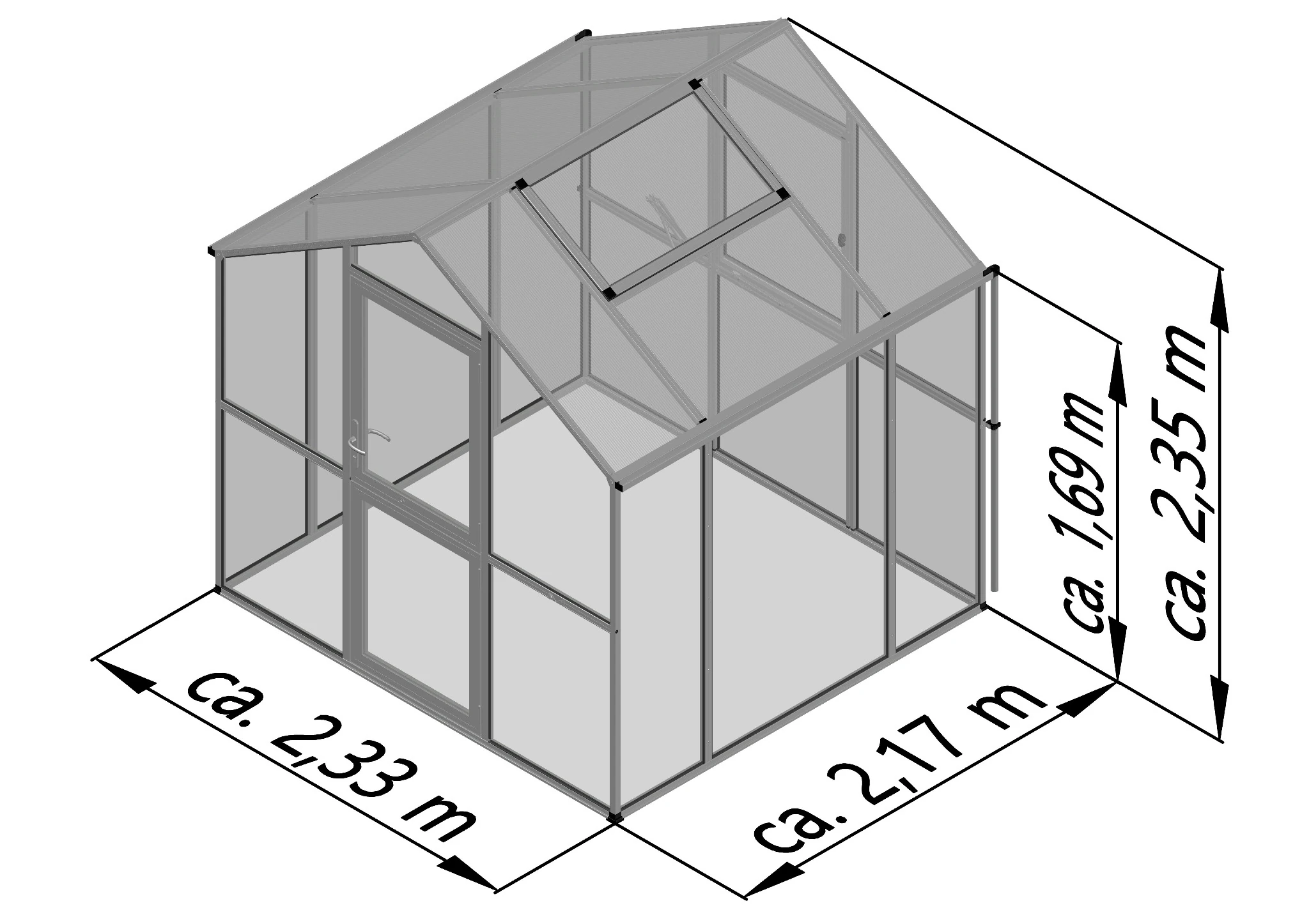 Glas Gewächshaus aus Aluminium mit ESG Sicherheitsglas als langlebiges Gewächshaus Aptasia III small für Gartenpflanzen