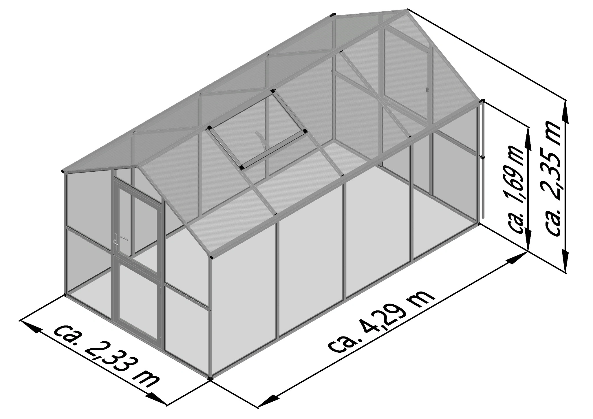 Glas Gewächshaus aus Aluminium mit ESG Sicherheitsglas als langlebiges Gewächshaus Aptasia IV für Gartenpflanzen