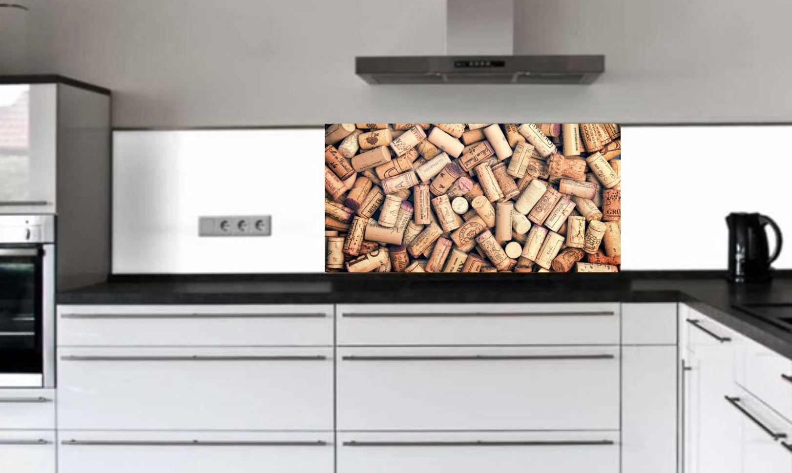 Küchenrückwand aus ESG Glas Glasbild mit Motiv Korken in 4 mm, 6 mm oder 8 mm nach Maß gefertigt