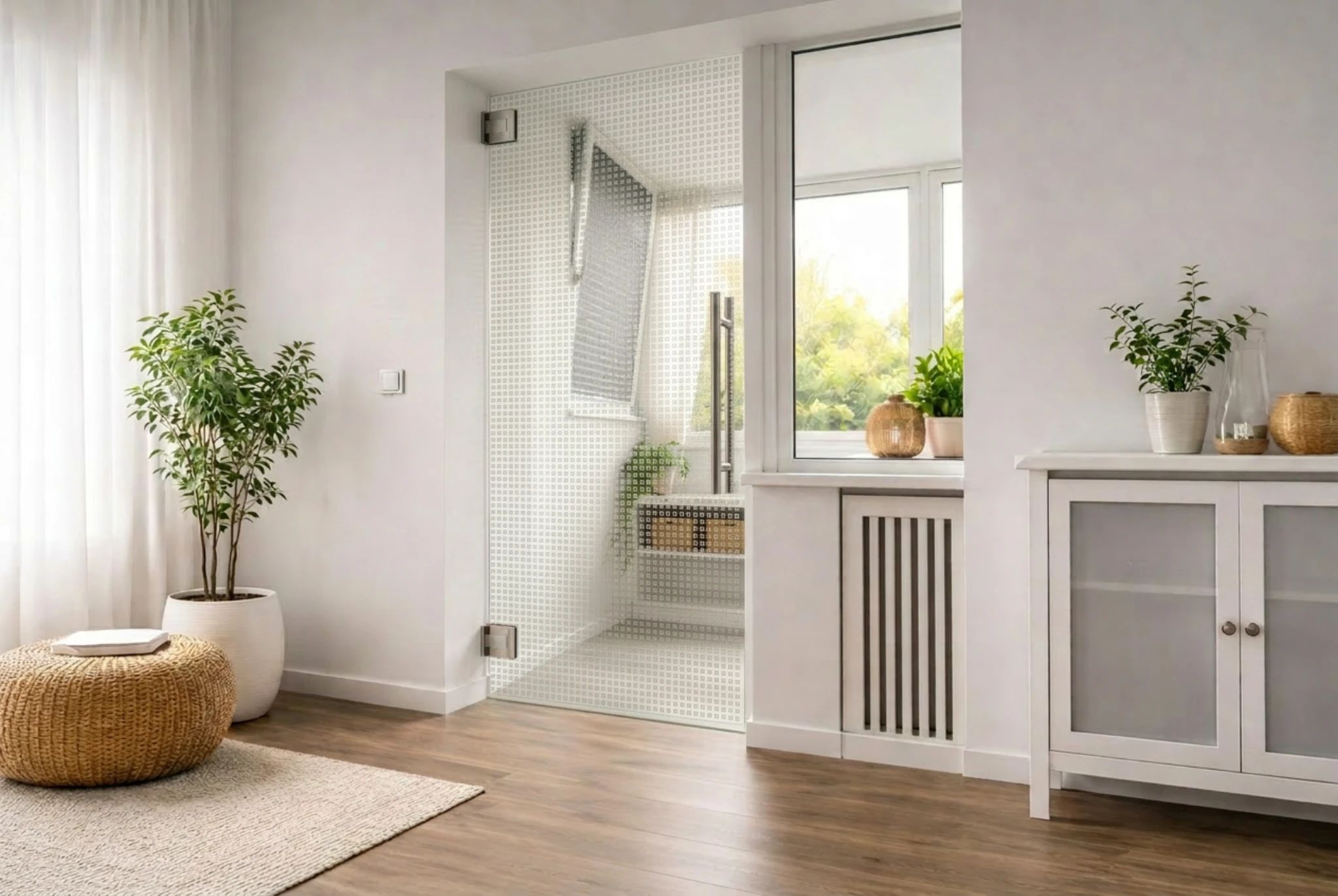 Glaspendeltür aus ESG Glas Ornamentglas Mastercarre als moderne Innentür