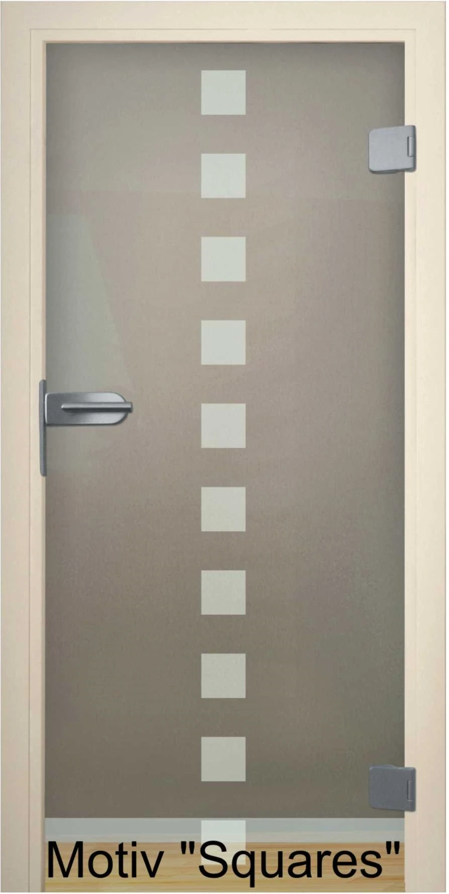 Glastür aus ESG Klarglas 8 mm mit Sandstrahlmotiv Squares für Innenräume nach Maß