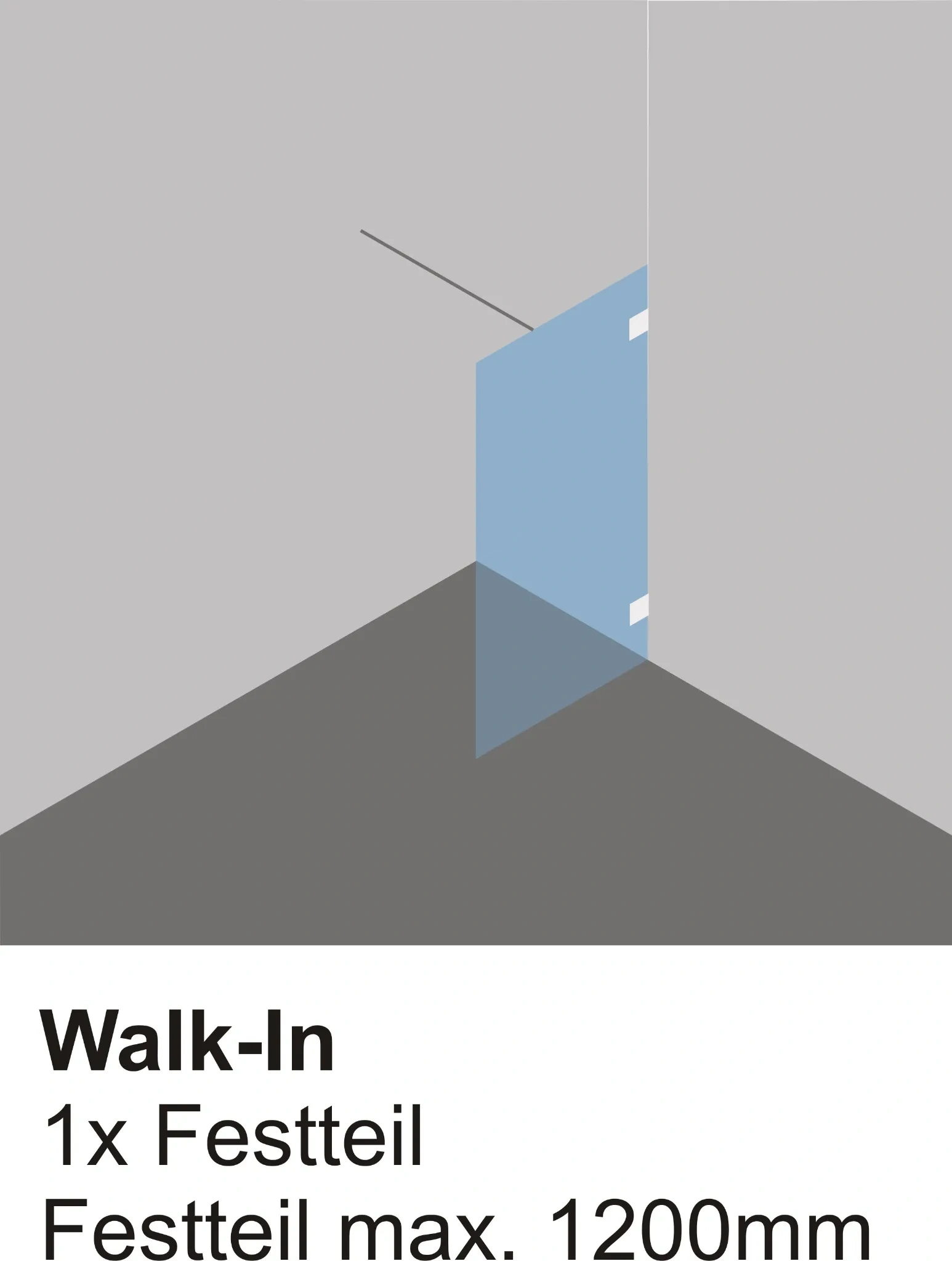 Walk-In Glasdusche mit Festteil und Wandwinkel als Duschabtrennung