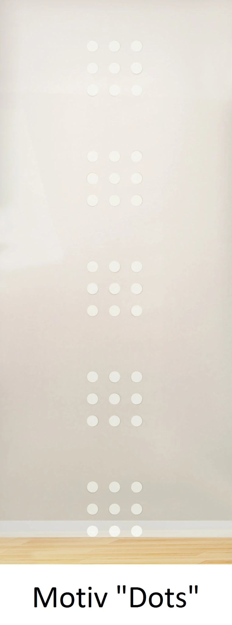 Schiebetür aus ESG Klarglas 8 mm mit Sandstrahlmotiv Dots für Innenräume nach Maß gefertigt