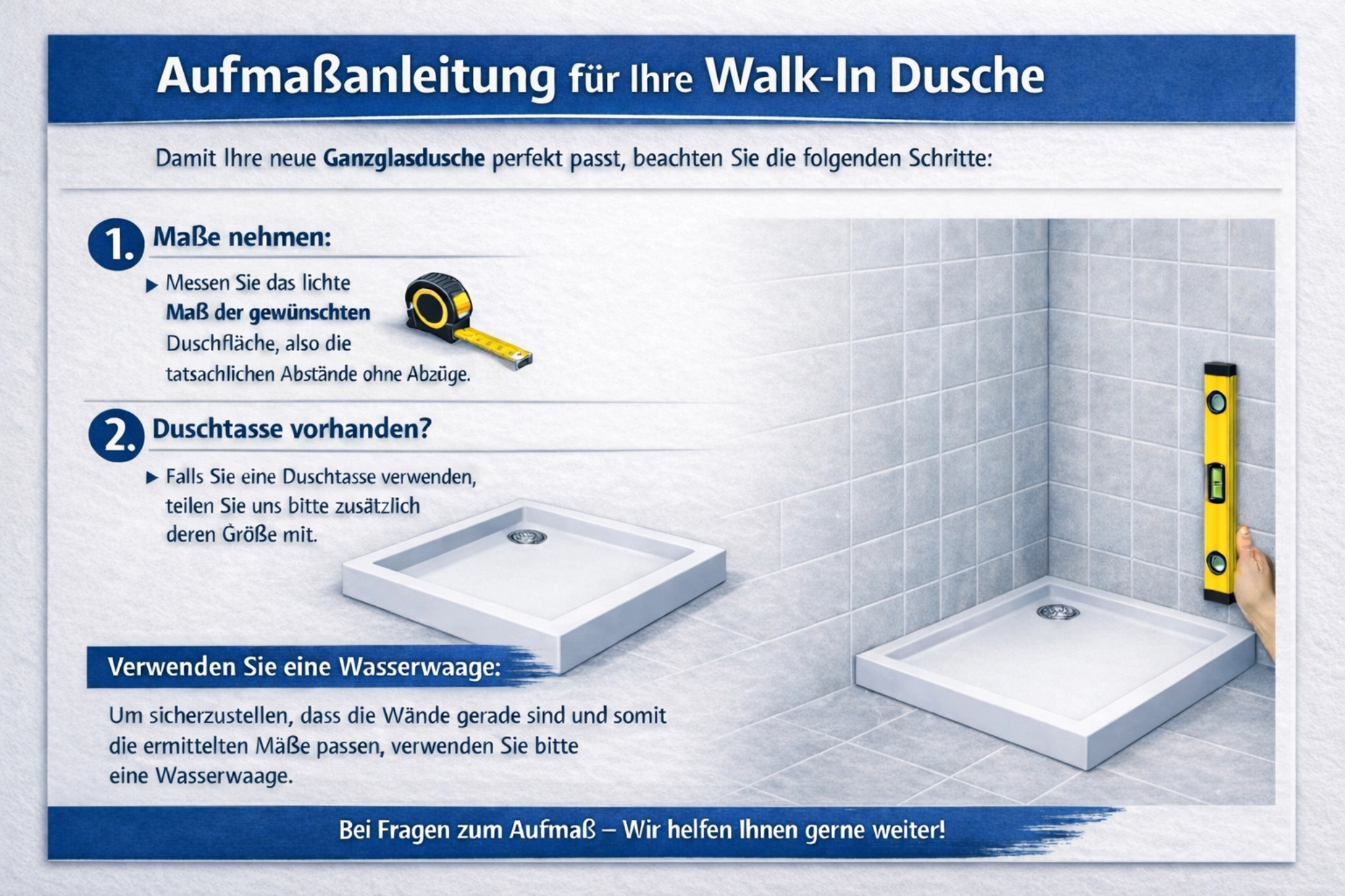 Anleitung zum Aufmaß einer Walk-In Dusche richtig messen