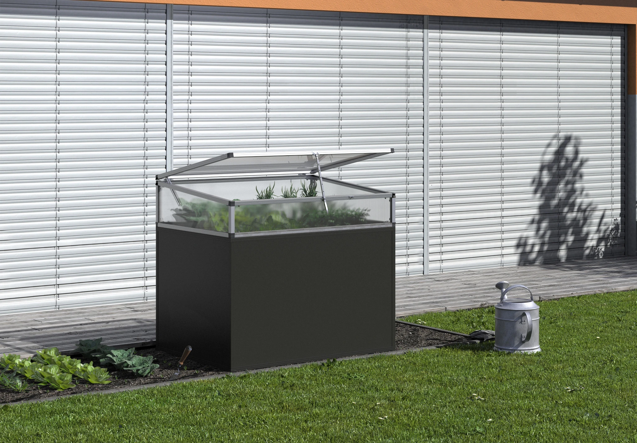 Aluminium-Hochbeet 130 cm in anthrazit grau zur Bepflanzung von Gemüse und Kräutern