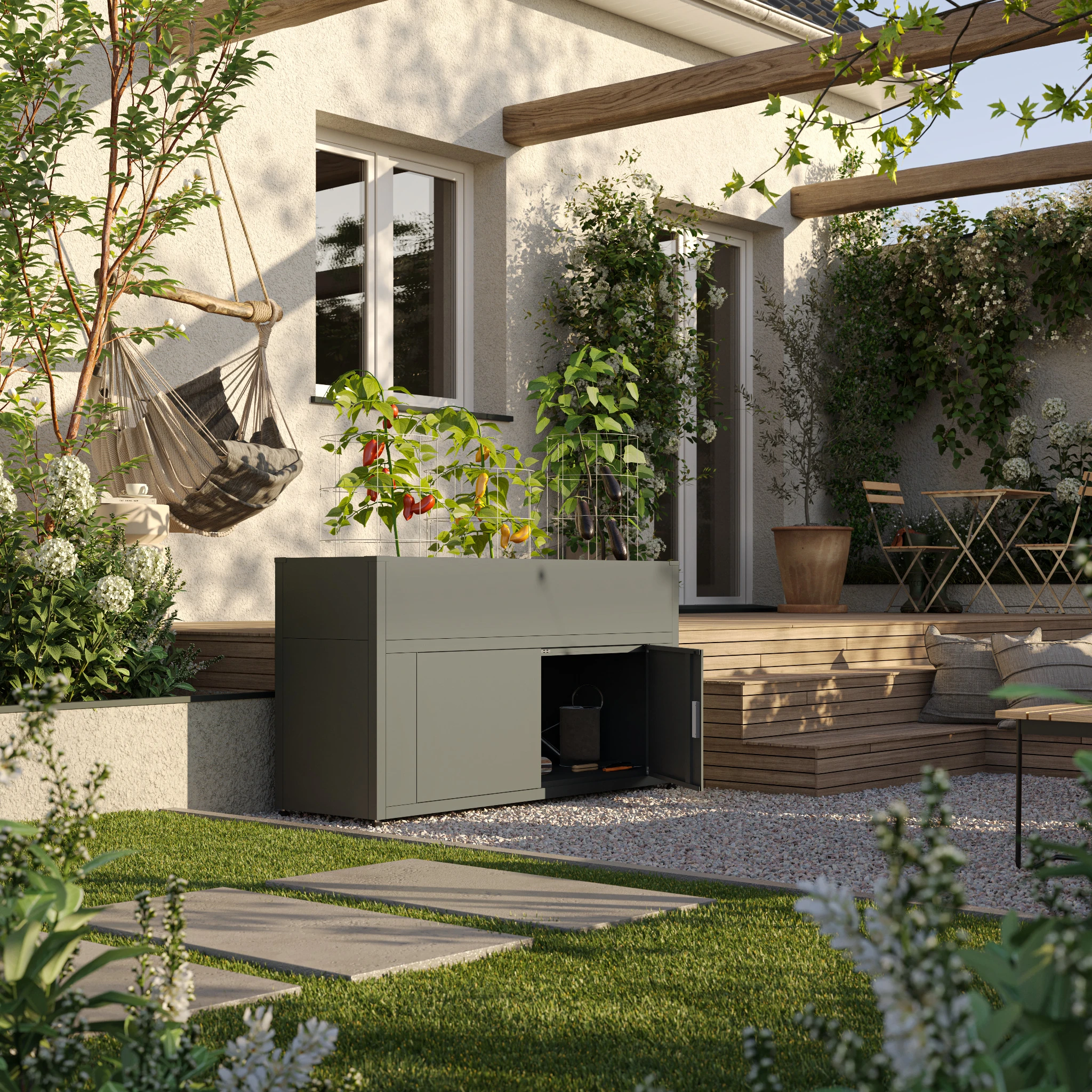 Hochbeet UrbanGrow L-Space anthrazit Grau zur Bepflanzung von Gemüse und Kräutern im Garten