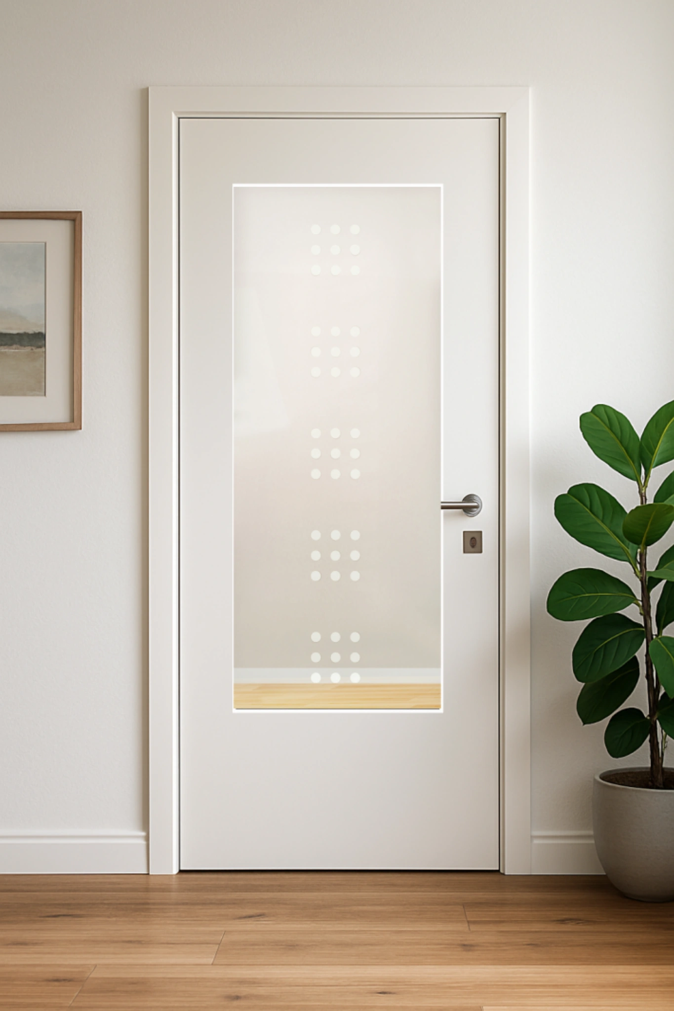 Glaseinsatz aus ESG Klarglas 4 mm mit Sandstrahlmotiv Dots für Türen nach Maß