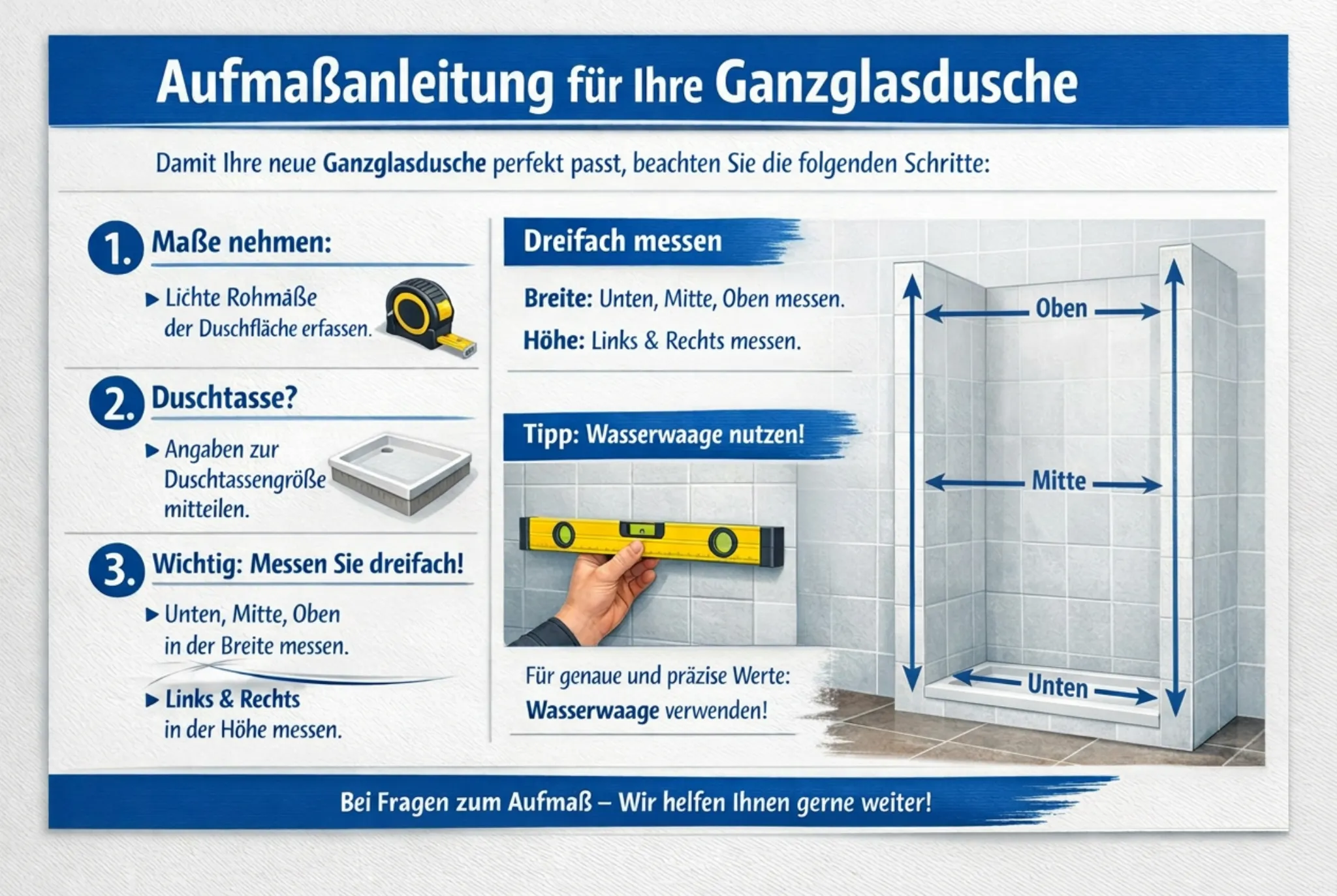 Anleitung zum Aufmaß einer Nischendusche richtig messen