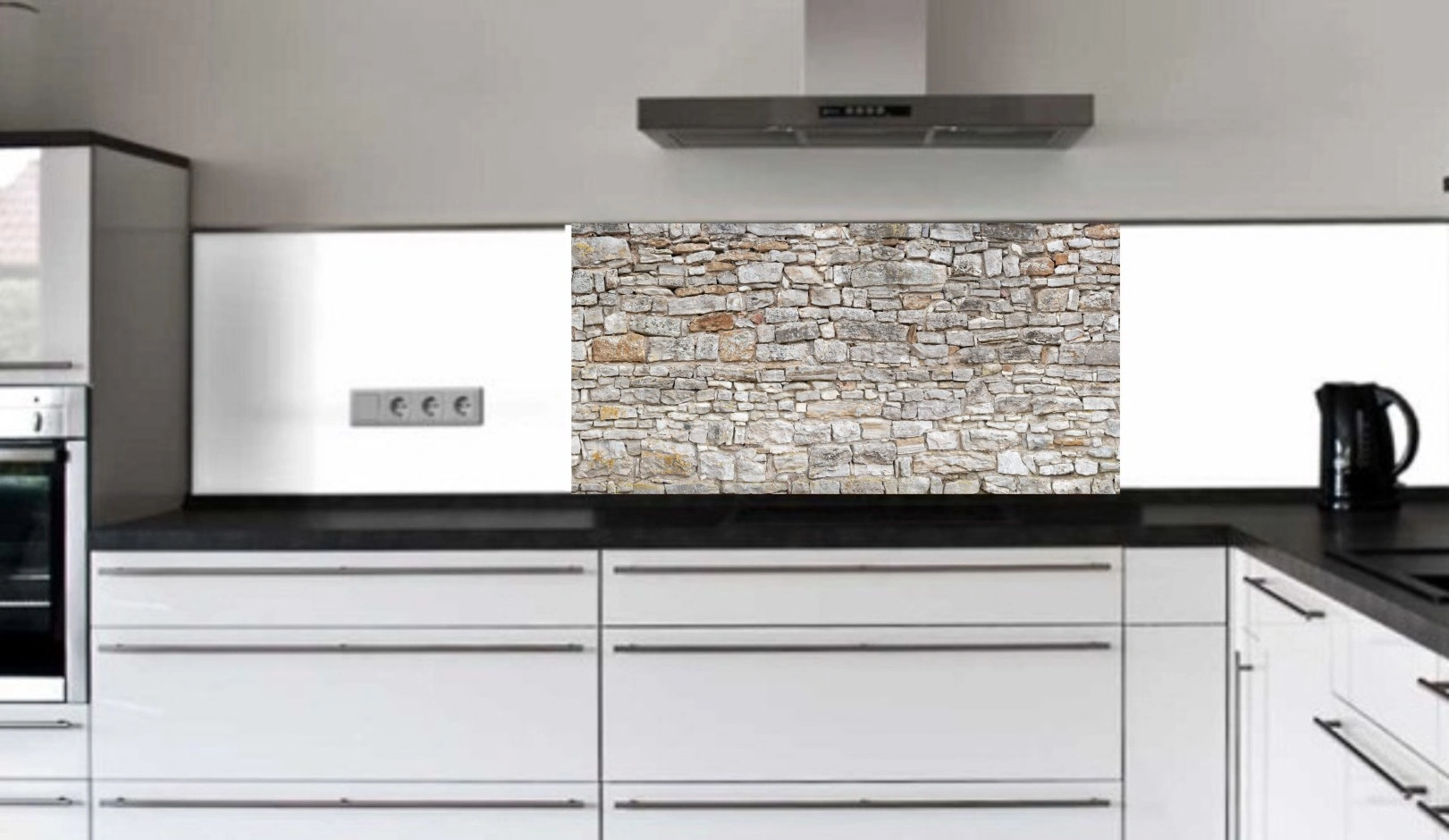 Küchenrückwand aus ESG Glas Glasbild mit Motiv Mauer grau in 4 mm, 6 mm oder 8 mm nach Maß gefertigt